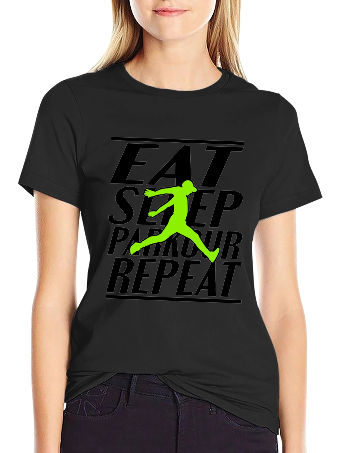 Eat Sleep Parkour Repeat Black Graphic Tee