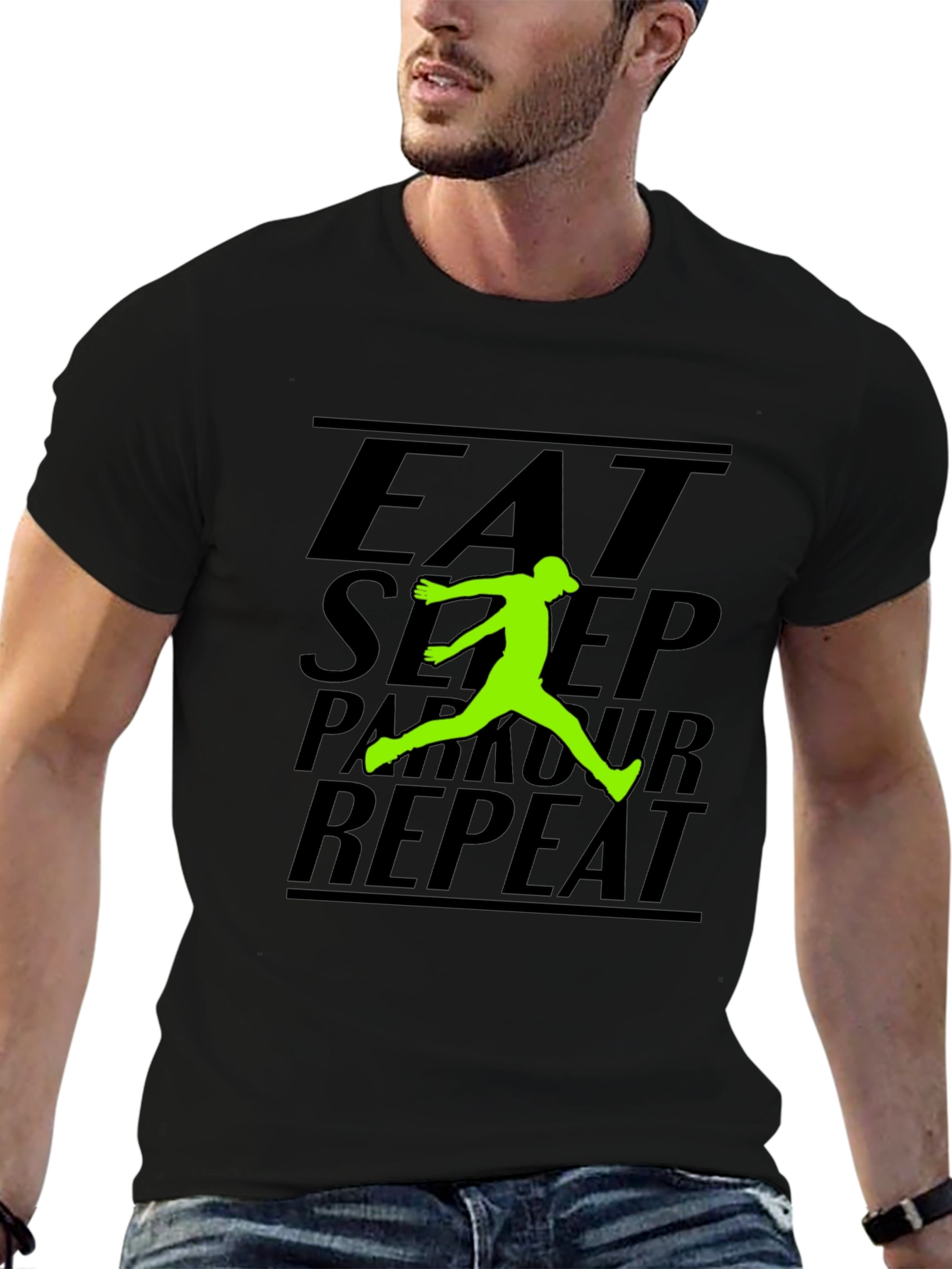 Eat Sleep Parkour Repeat Black Graphic Tee