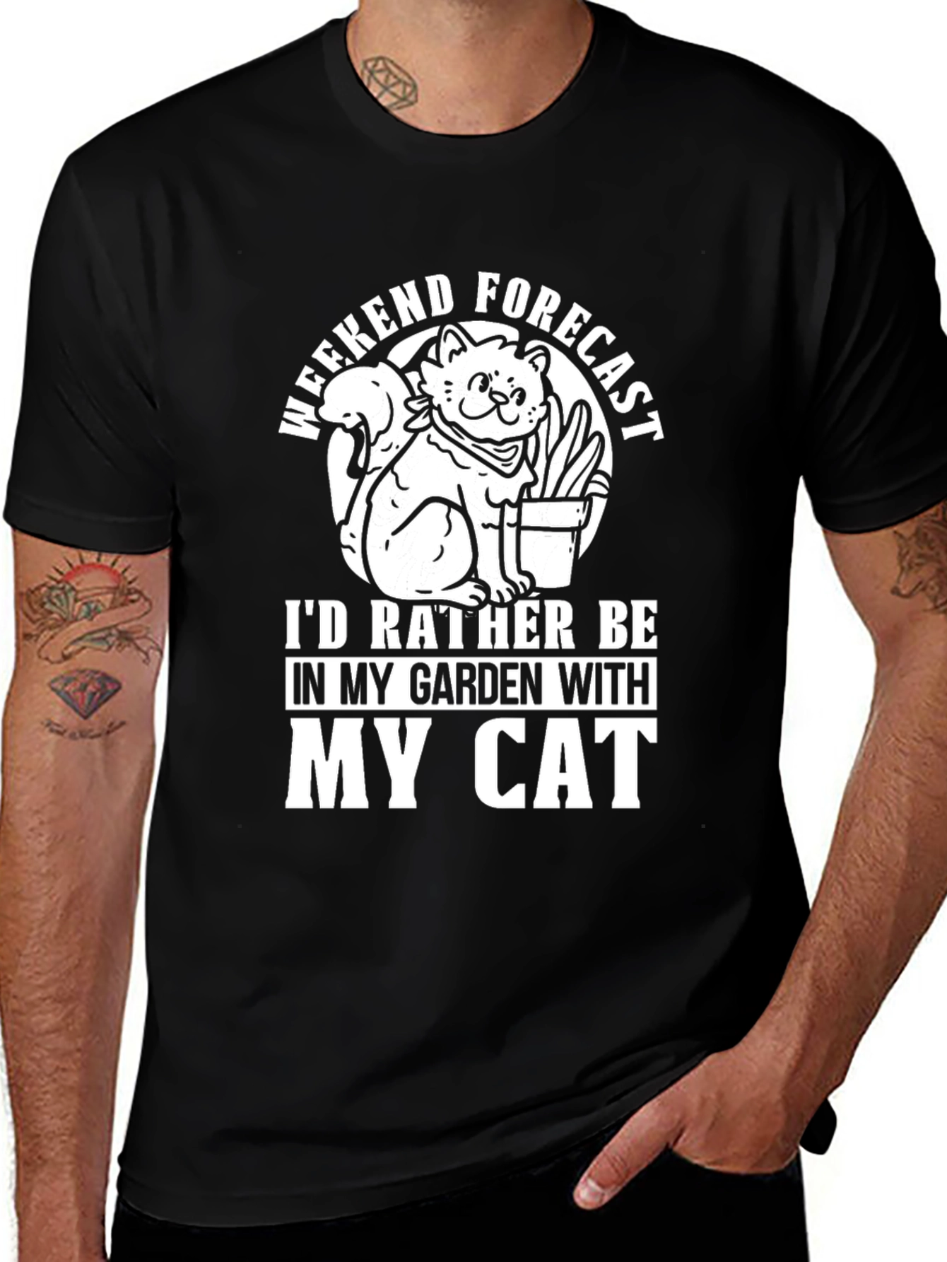 Cat Garden Weekend Forecast Black T-Shirt