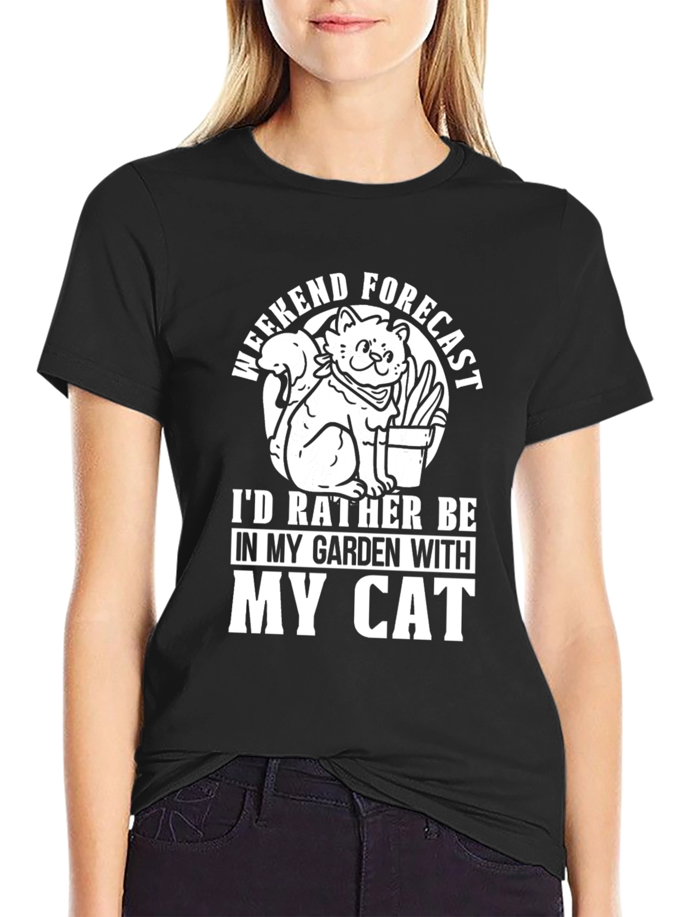 Cat Garden Weekend Forecast Black T-Shirt