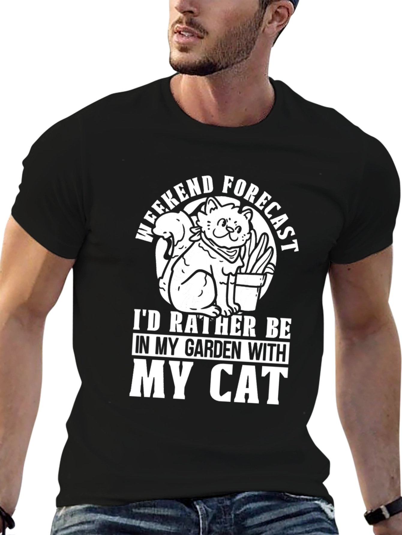 Cat Garden Weekend Forecast Black T-Shirt