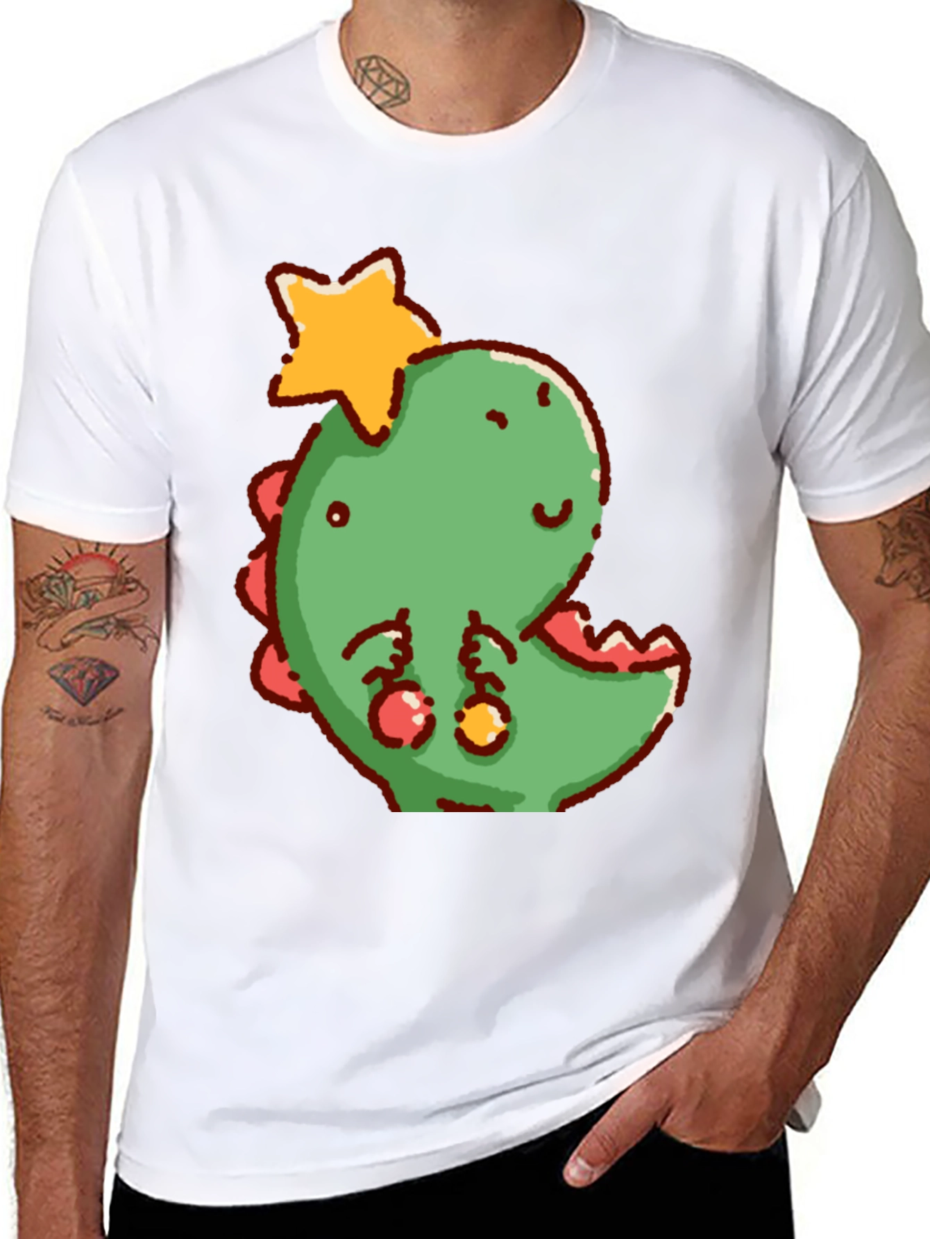 Cute Dinosaur with Star Christmas T-Shirt