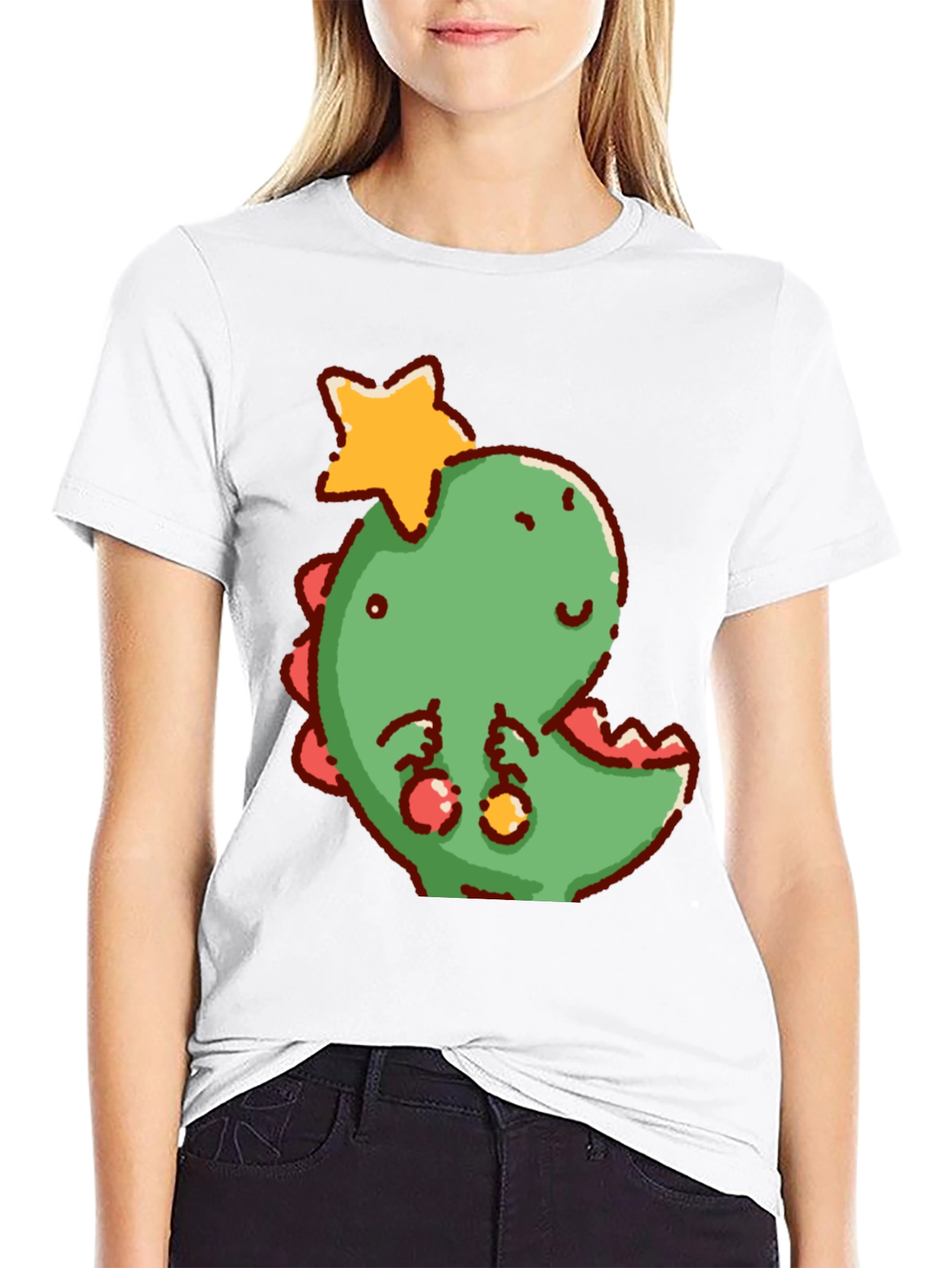 Cute Dinosaur with Star Christmas T-Shirt