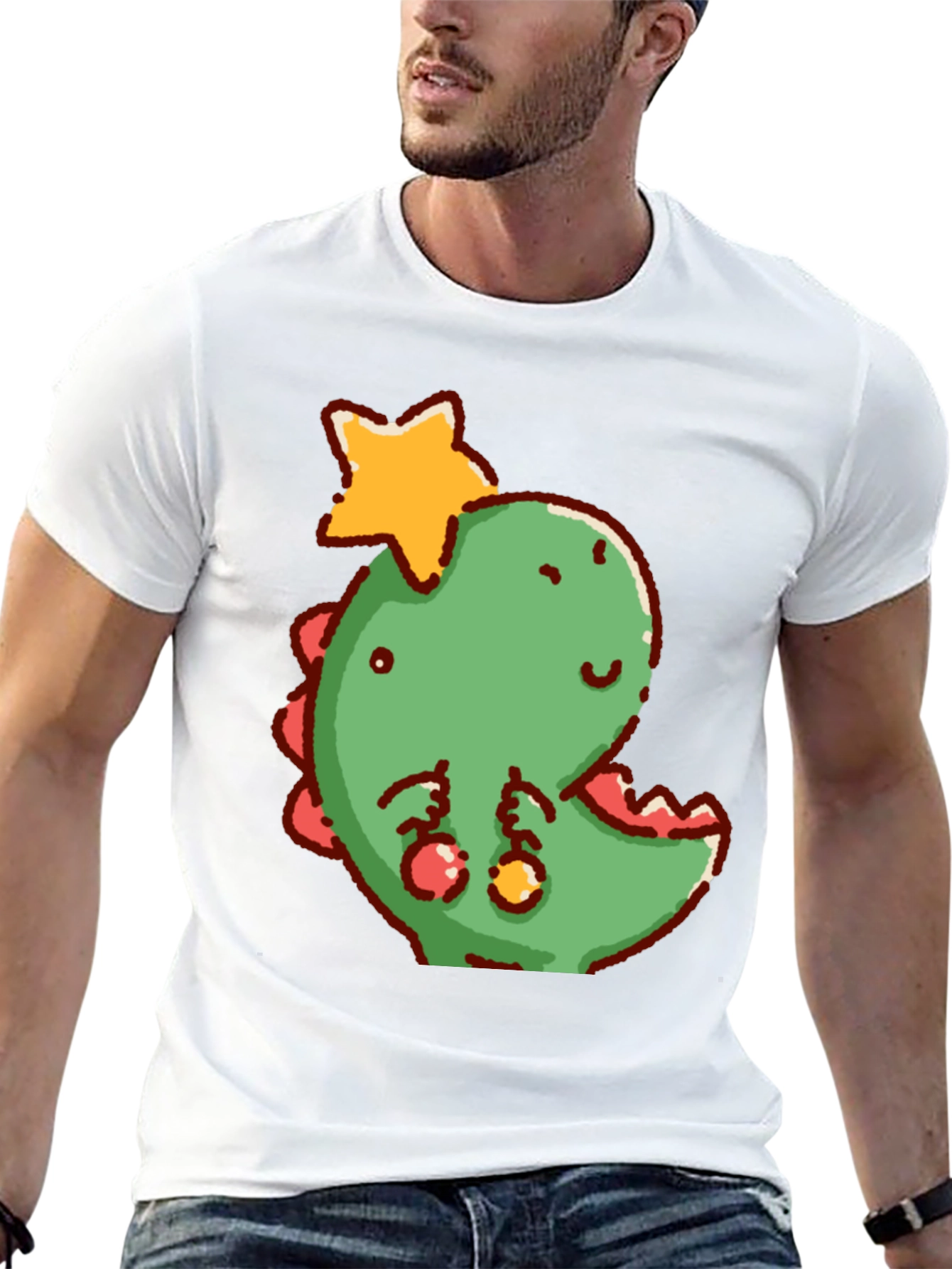 Cute Dinosaur with Star Christmas T-Shirt