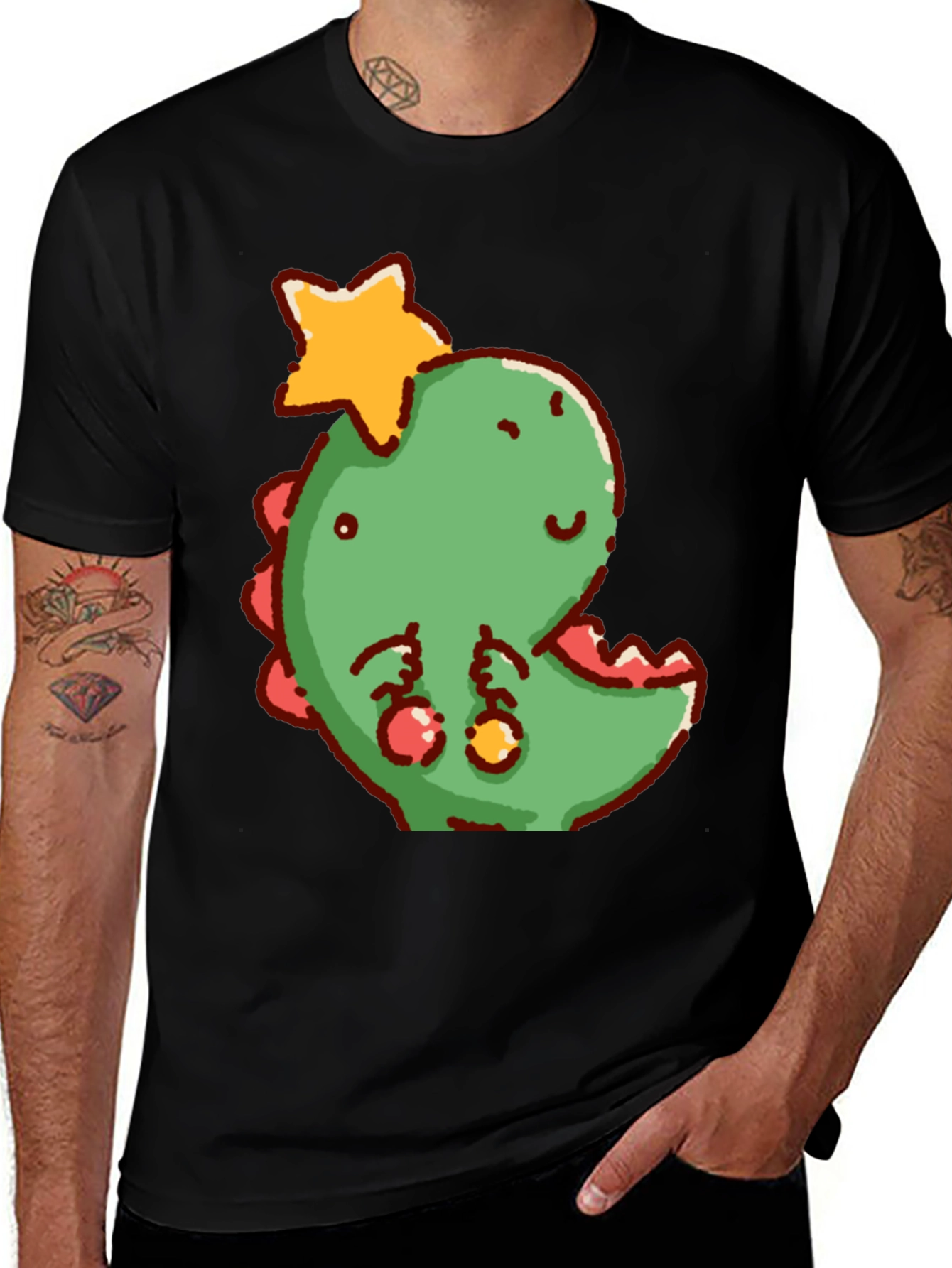 Cute Dinosaur with Star Christmas T-Shirt