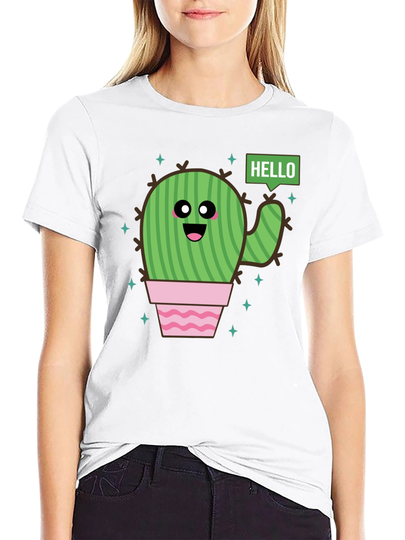 Cute Cactus Graphic T-Shirt - Hello There!