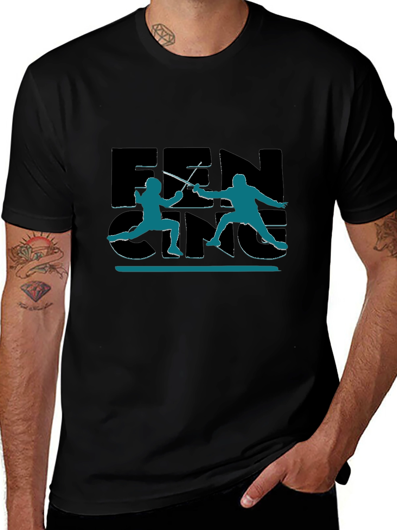 Fencing Silhouette Graphic Black T-Shirt