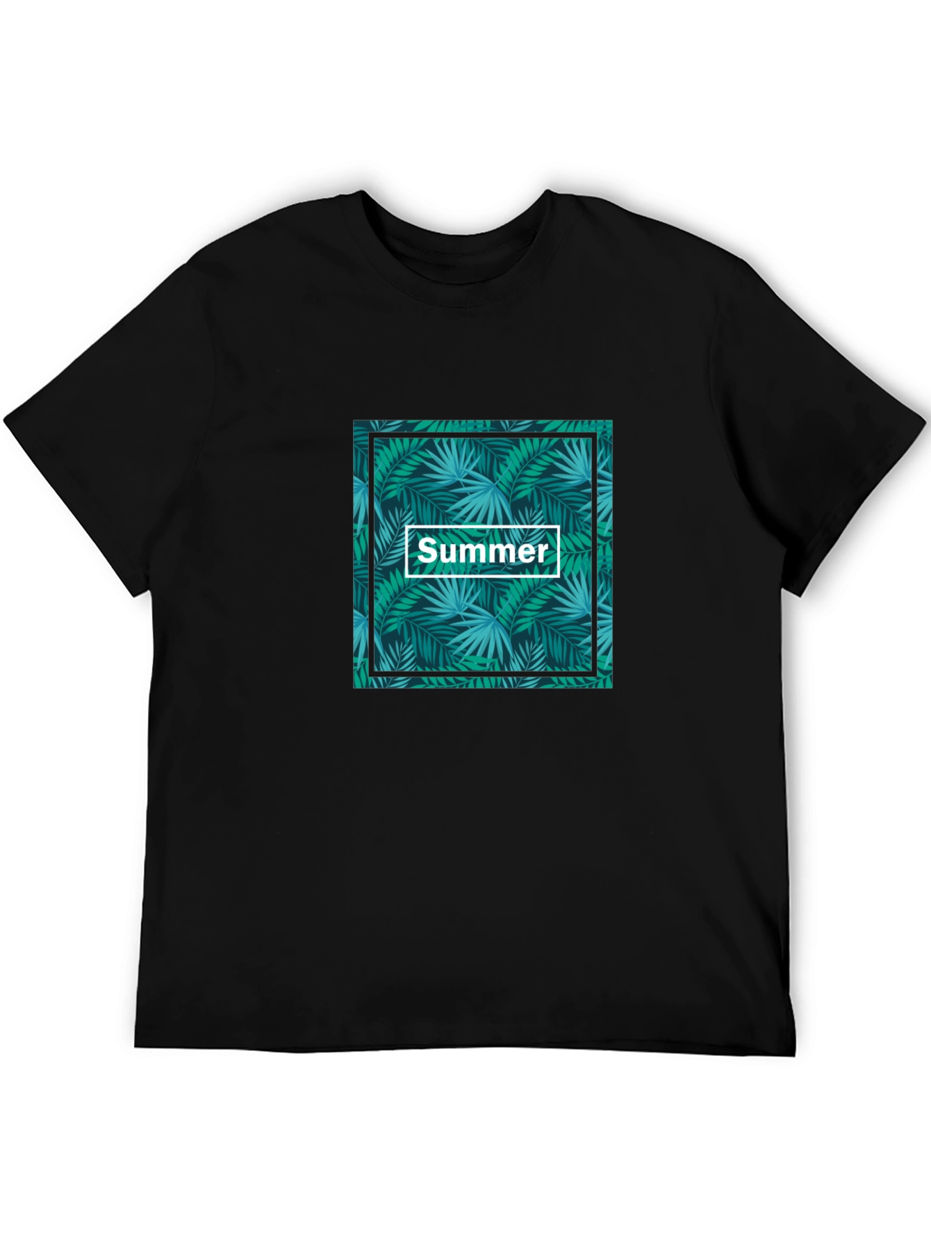 Tropical Summer Print Black T-Shirt