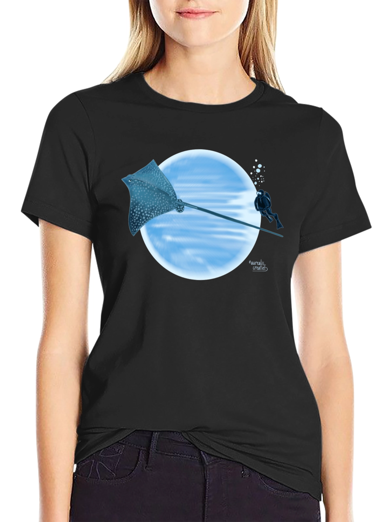 Spotted Eagle Ray Scuba Diving Black T-Shirt