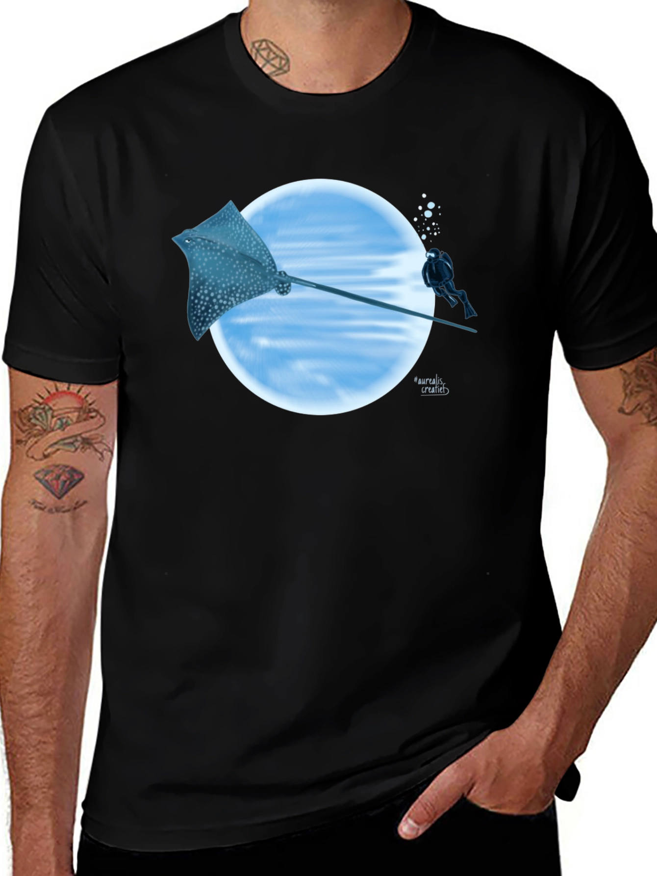 Spotted Eagle Ray Scuba Diving Black T-Shirt