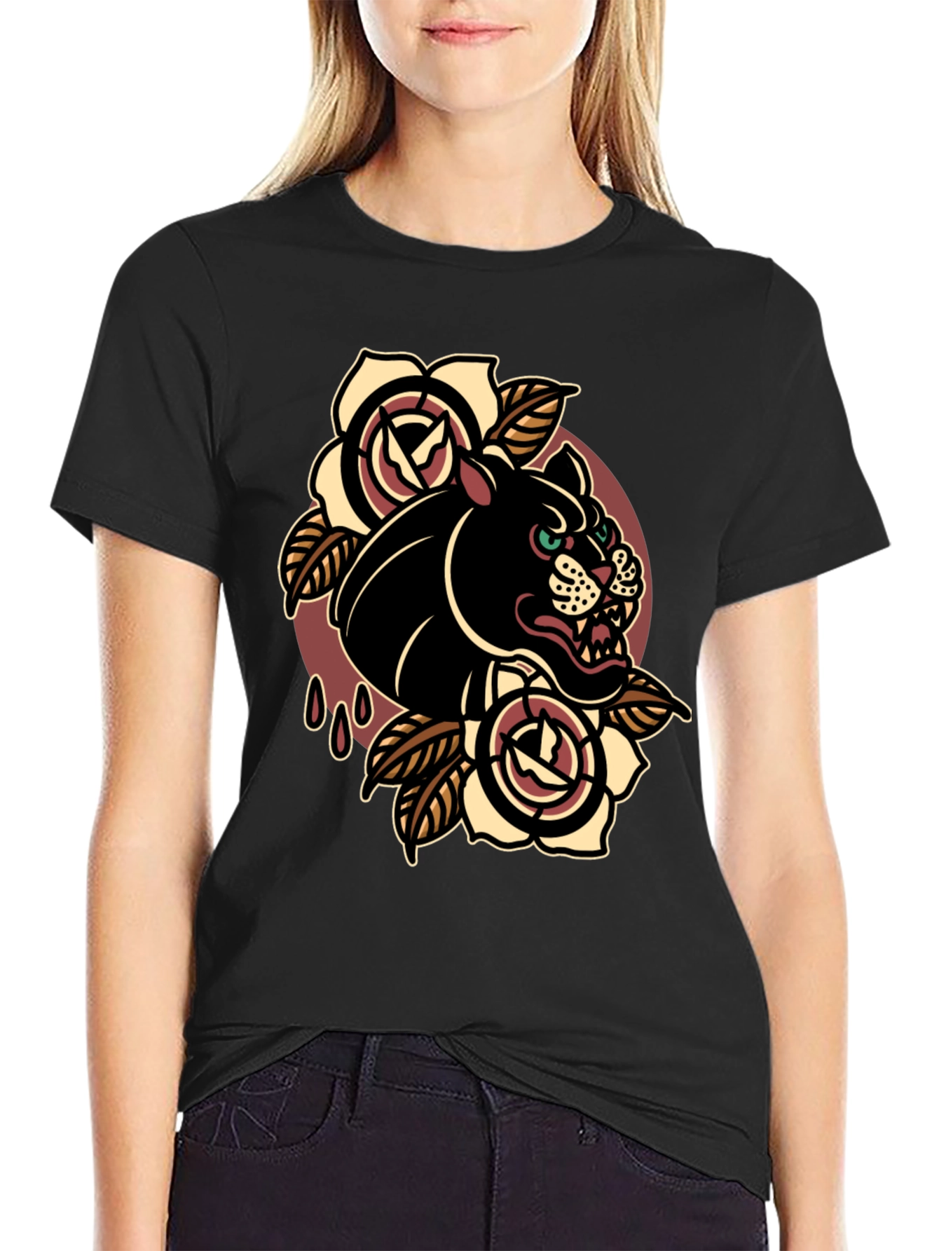 Black Panther Graphic Tee - Classic Tattoo Style