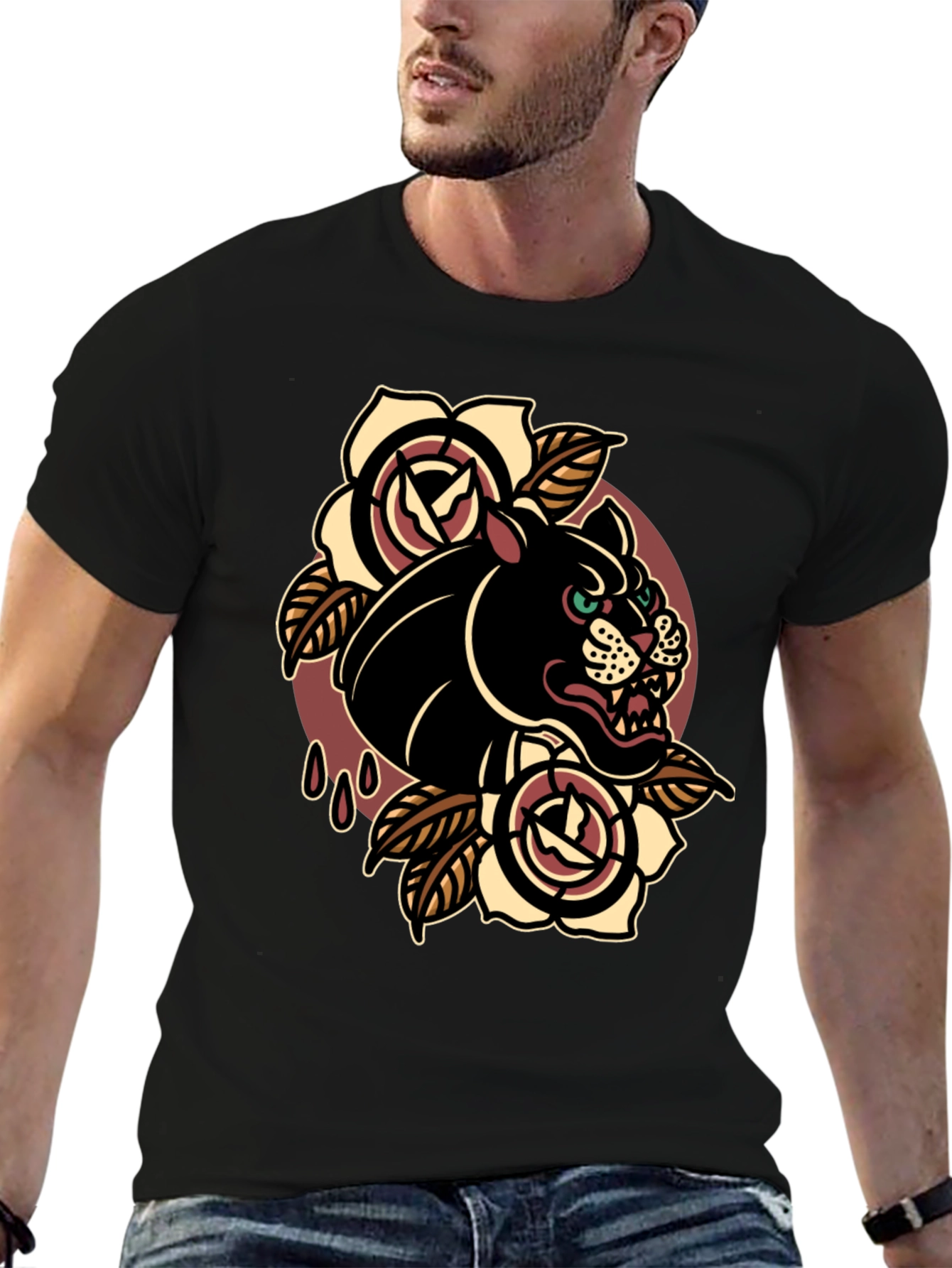 Black Panther Graphic Tee - Classic Tattoo Style