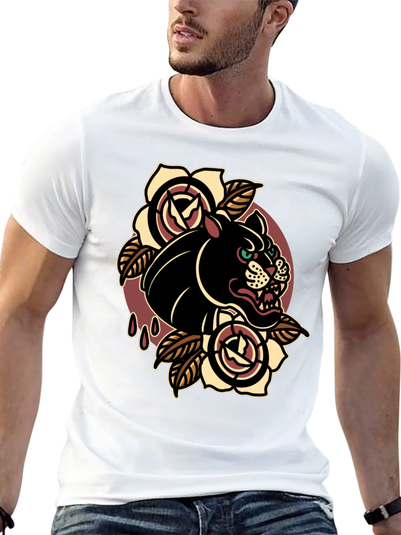 Black Panther Graphic Tee - Classic Tattoo Style