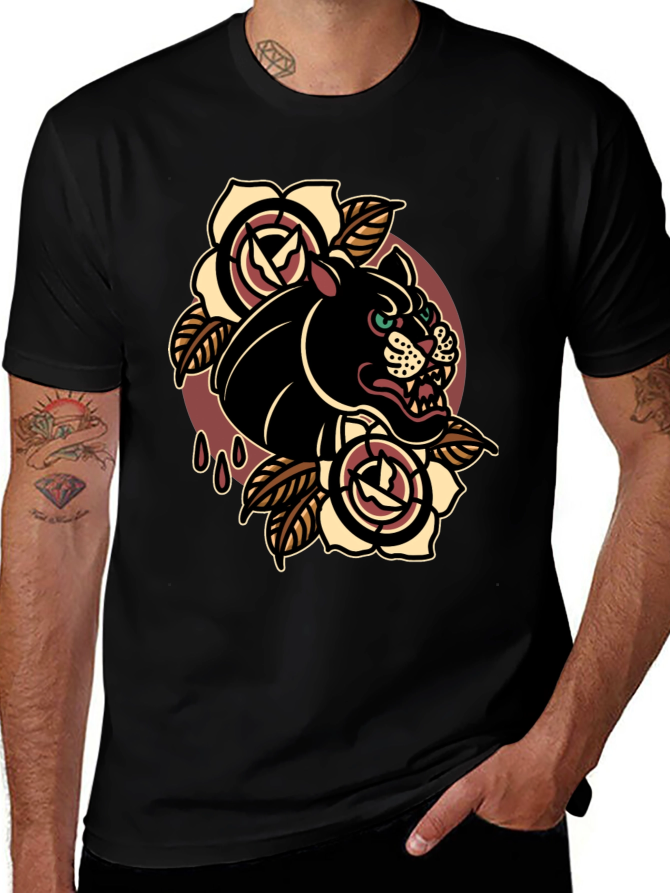 Black Panther Graphic Tee - Classic Tattoo Style