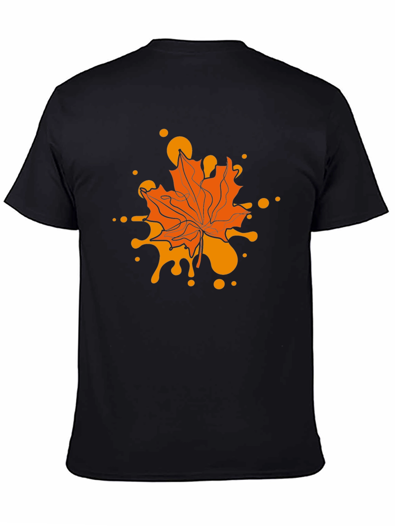 Autumn Maple Leaf Graphic Tee - Black Casual T-Shirt