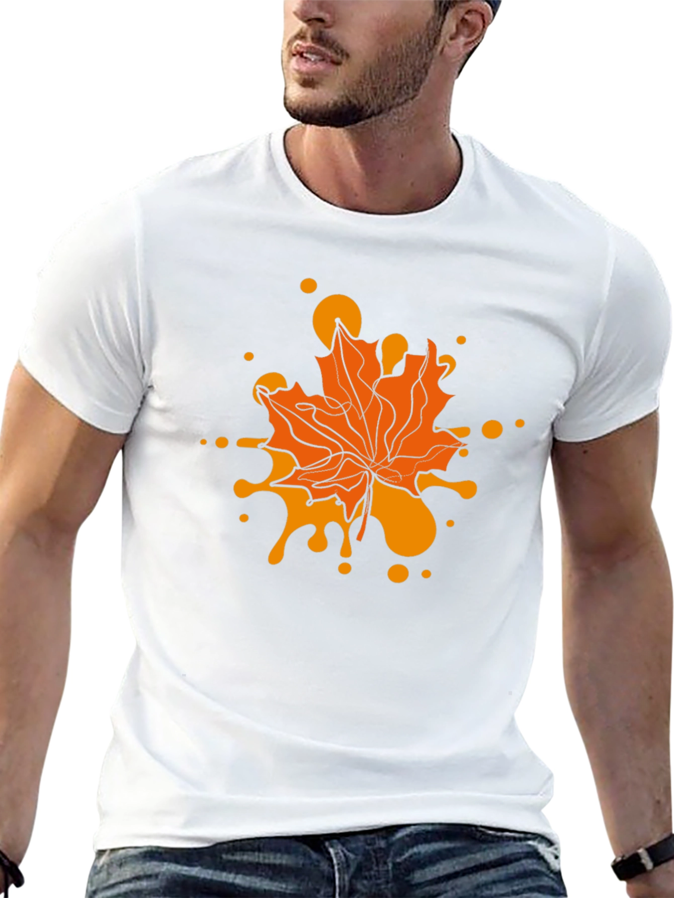 Autumn Maple Leaf Graphic Tee - Black Casual T-Shirt