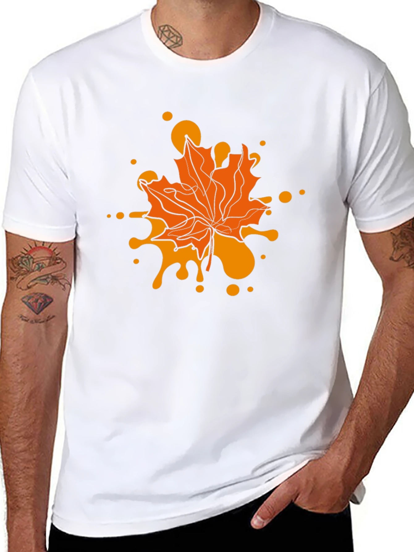 Autumn Maple Leaf Graphic Tee - Black Casual T-Shirt