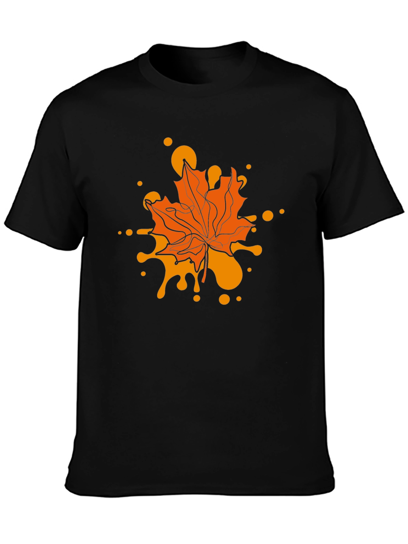 Autumn Maple Leaf Graphic Tee - Black Casual T-Shirt