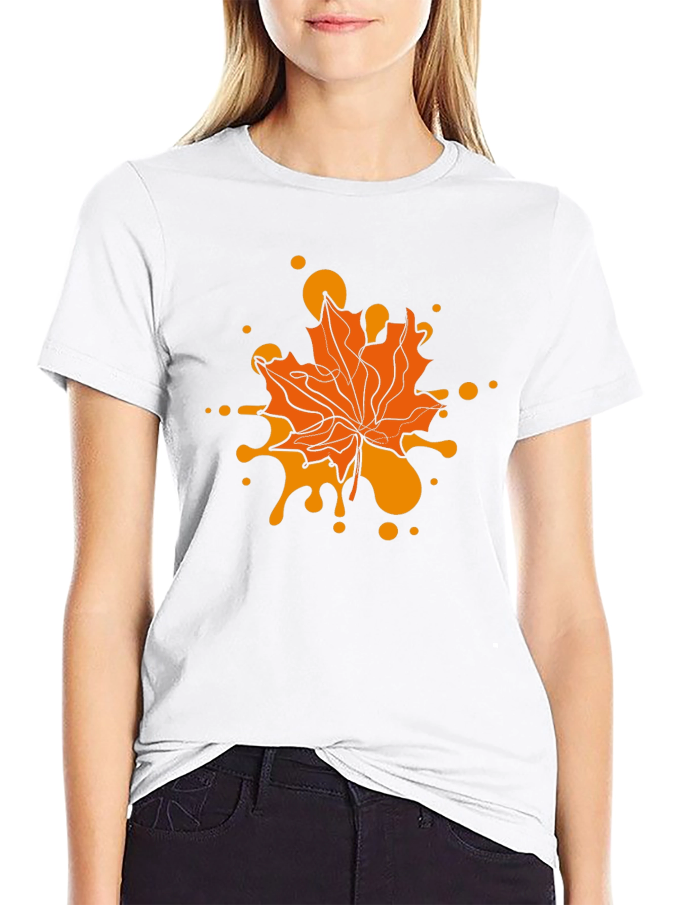 Autumn Maple Leaf Graphic Tee - Black Casual T-Shirt