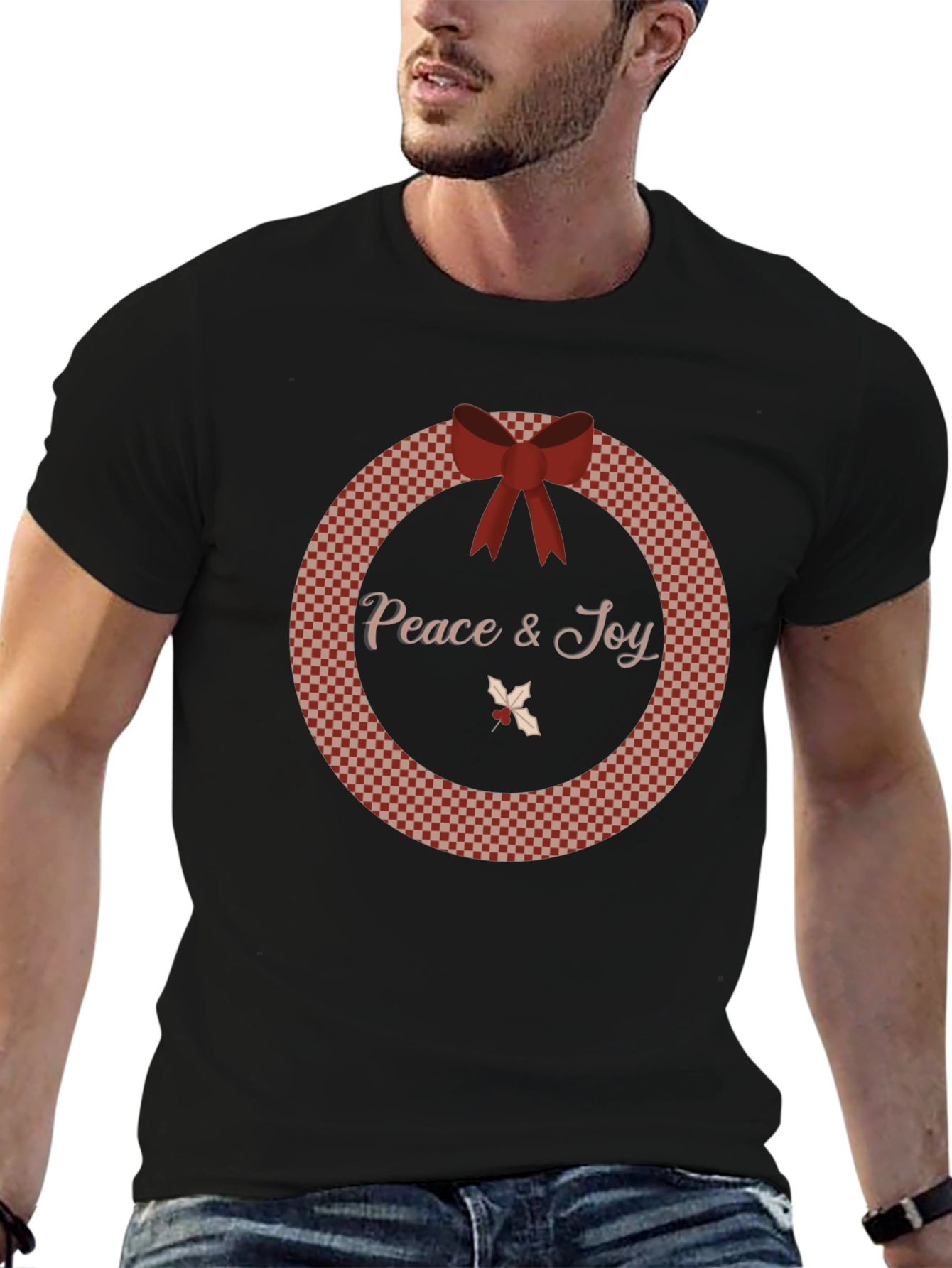 Peace & Joy Wreath Christmas Holiday T-Shirt