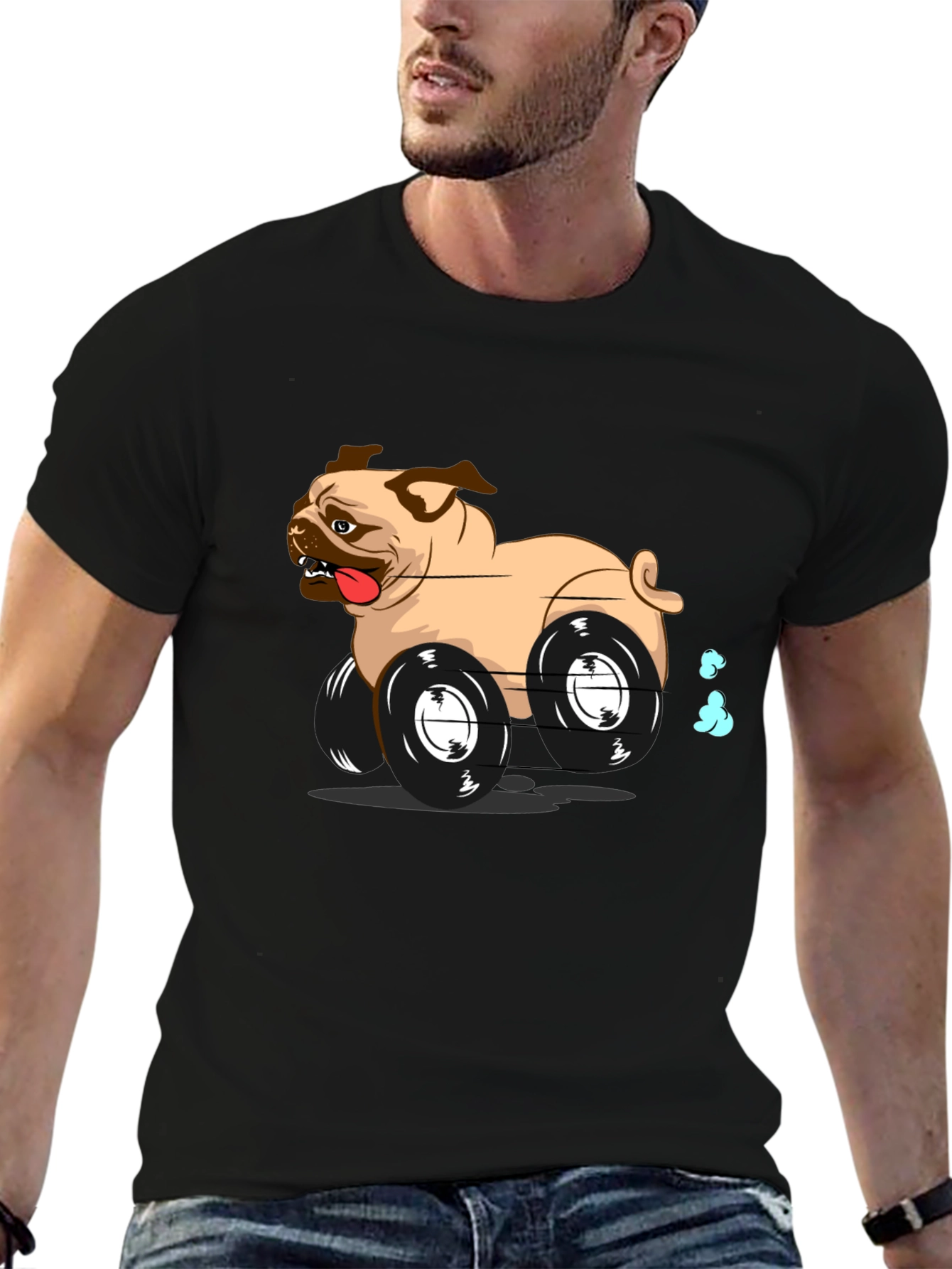 Pug Car Black T-Shirt - Funny Dog Tee