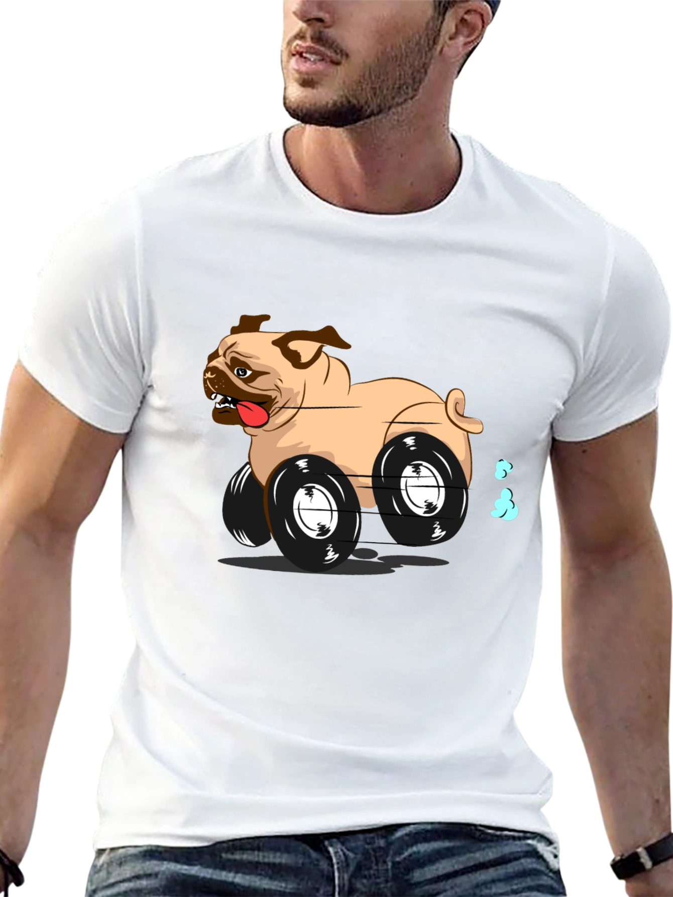 Pug Car Black T-Shirt - Funny Dog Tee