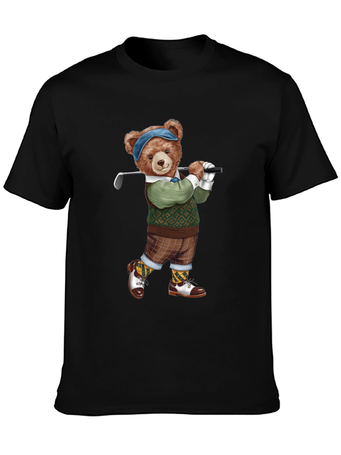 Golfing Bear Graphic Tee - Black T-Shirt
