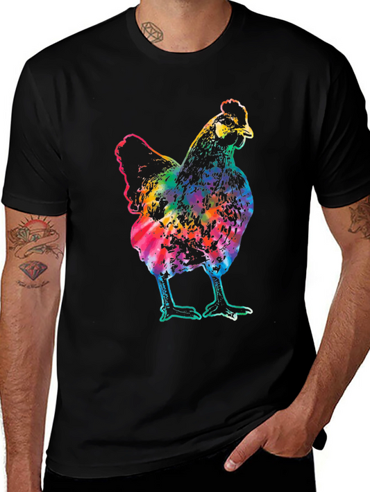 Colorful Chicken Graphic T-Shirt - Black