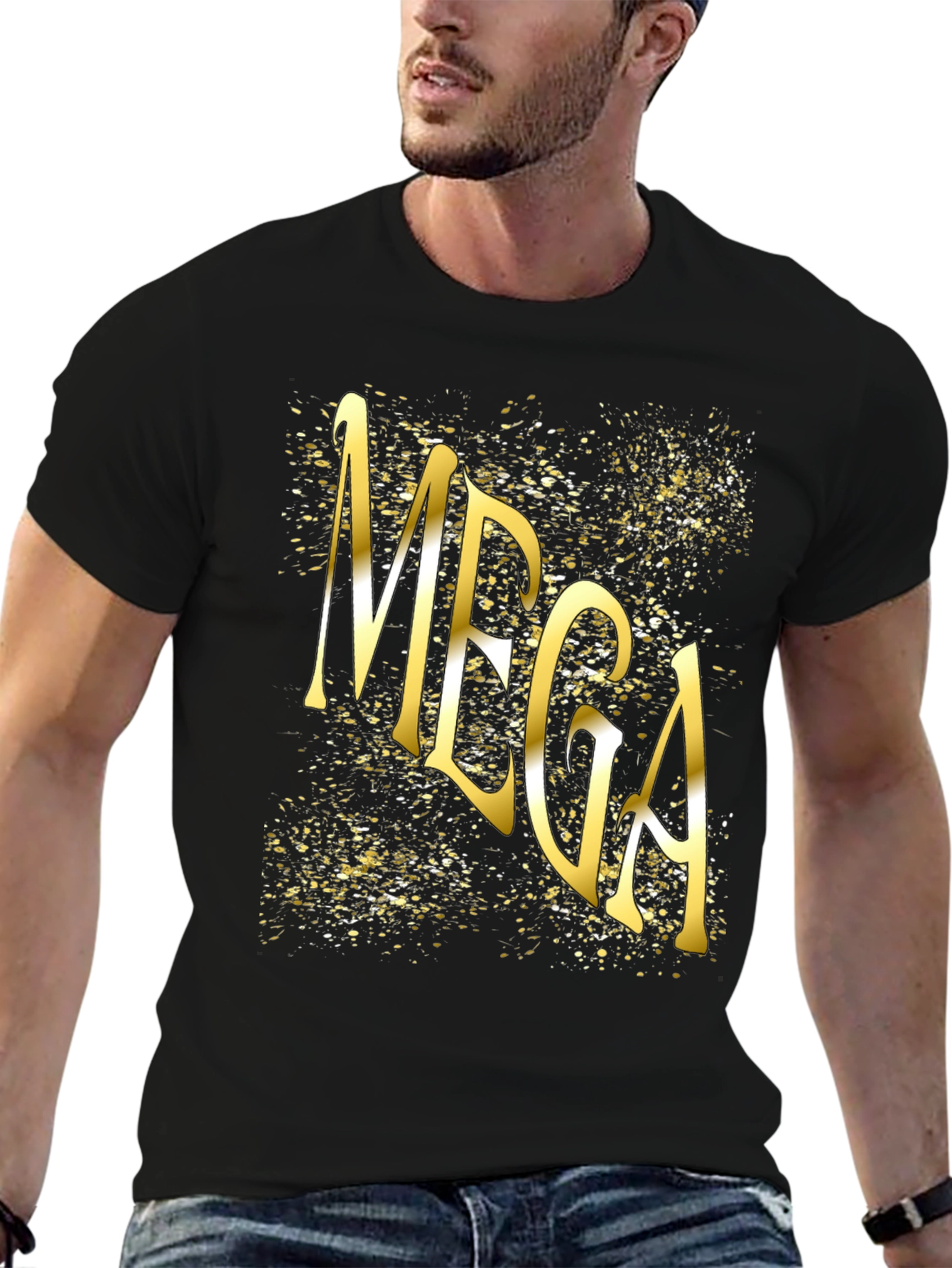 MEGA Gold Print Black Tee