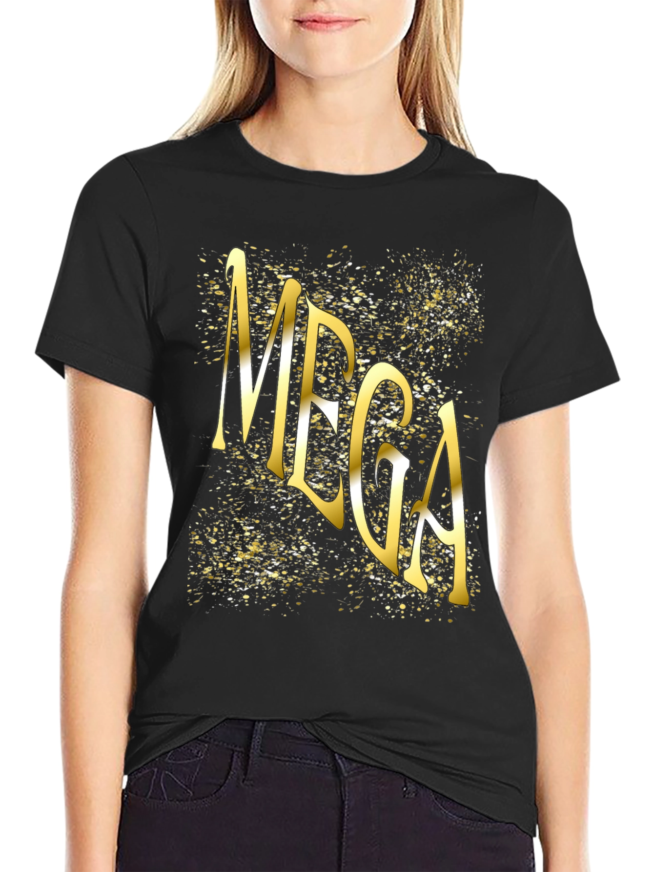 MEGA Gold Print Black Tee