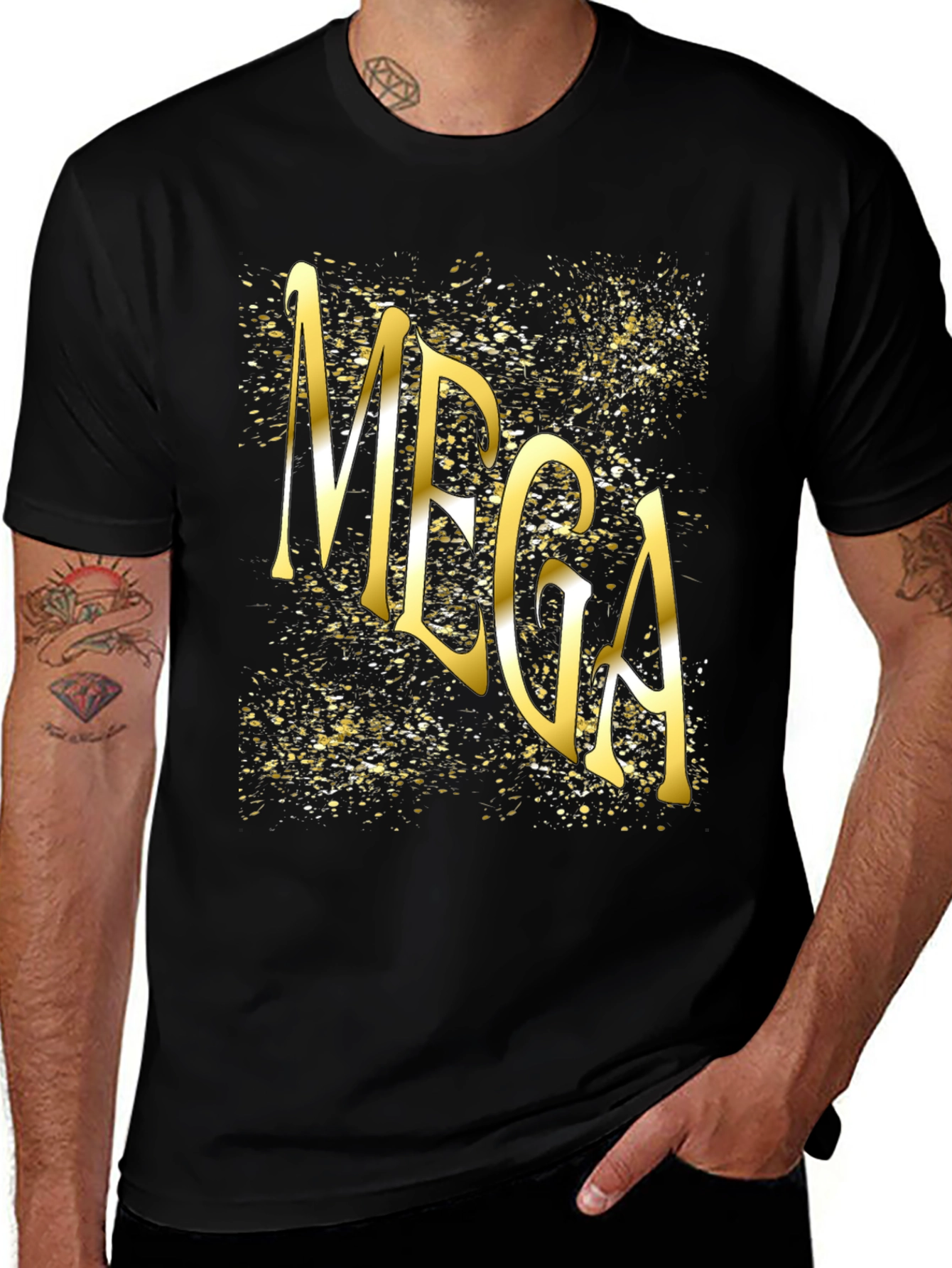 MEGA Gold Print Black Tee