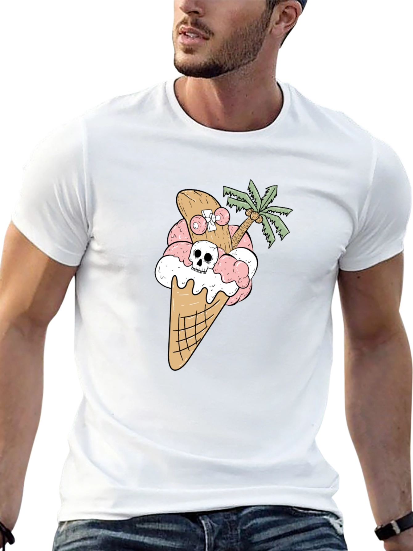 Skateboarding Skull Ice Cream Cone Tee