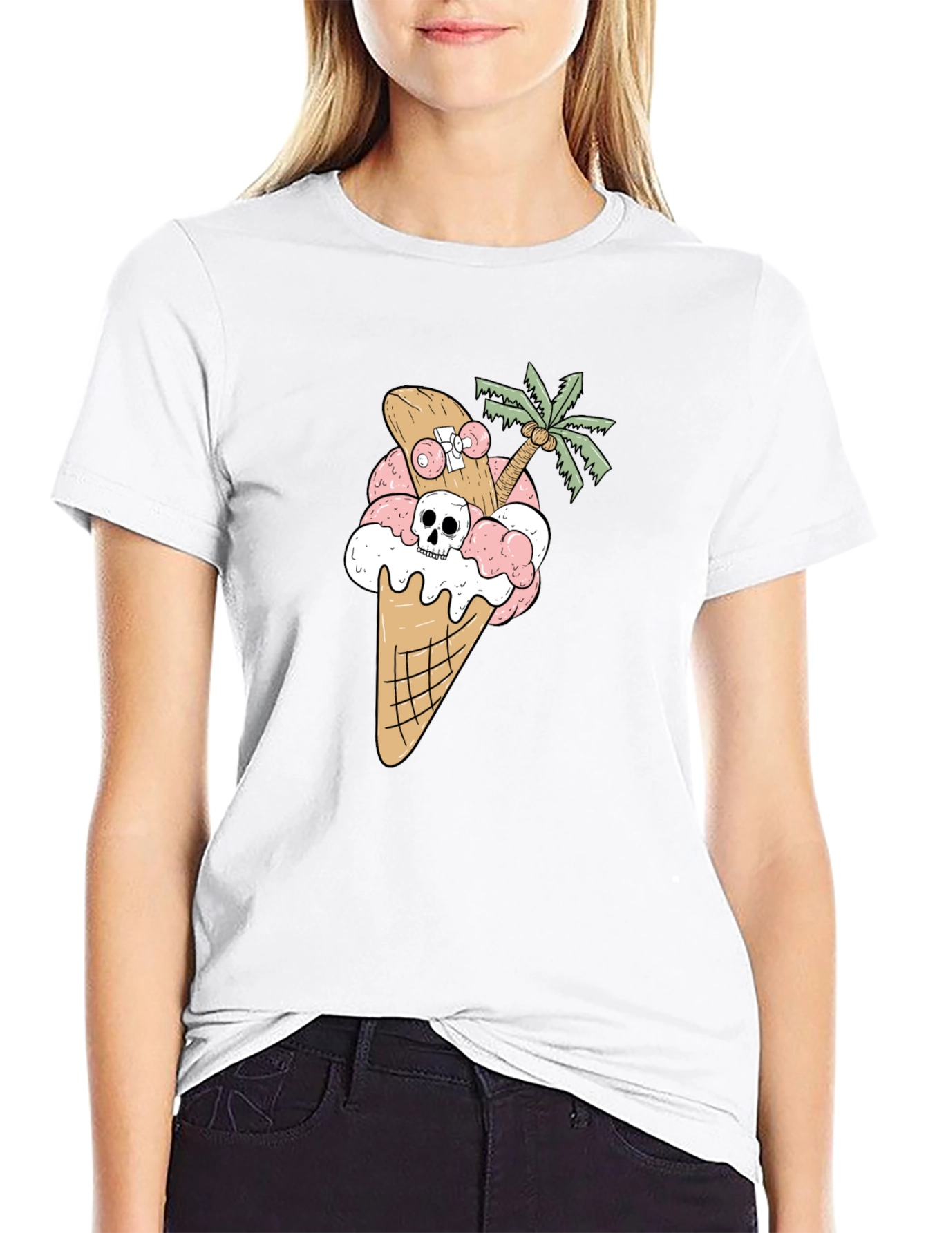 Skateboarding Skull Ice Cream Cone Tee