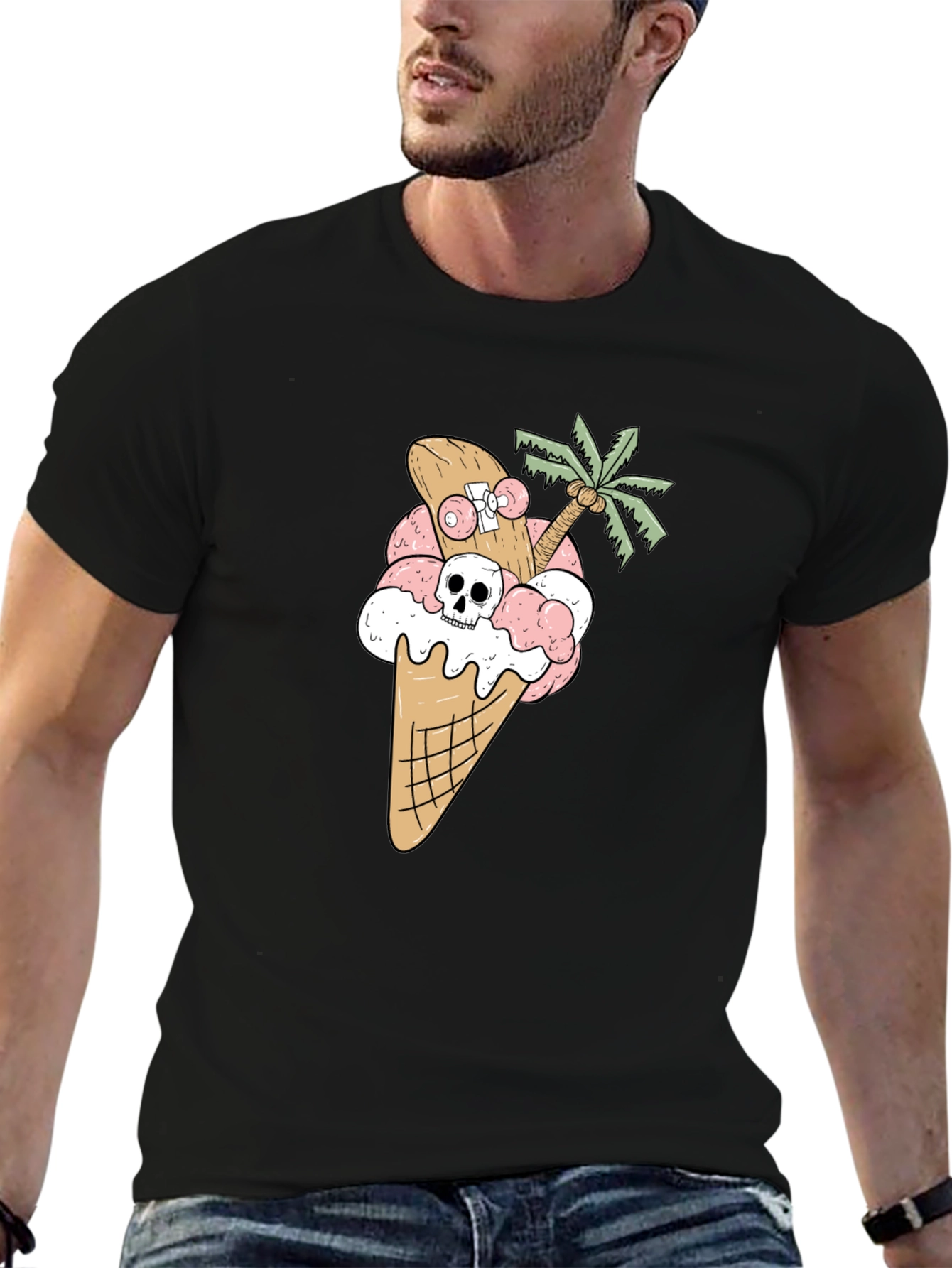 Skateboarding Skull Ice Cream Cone Tee