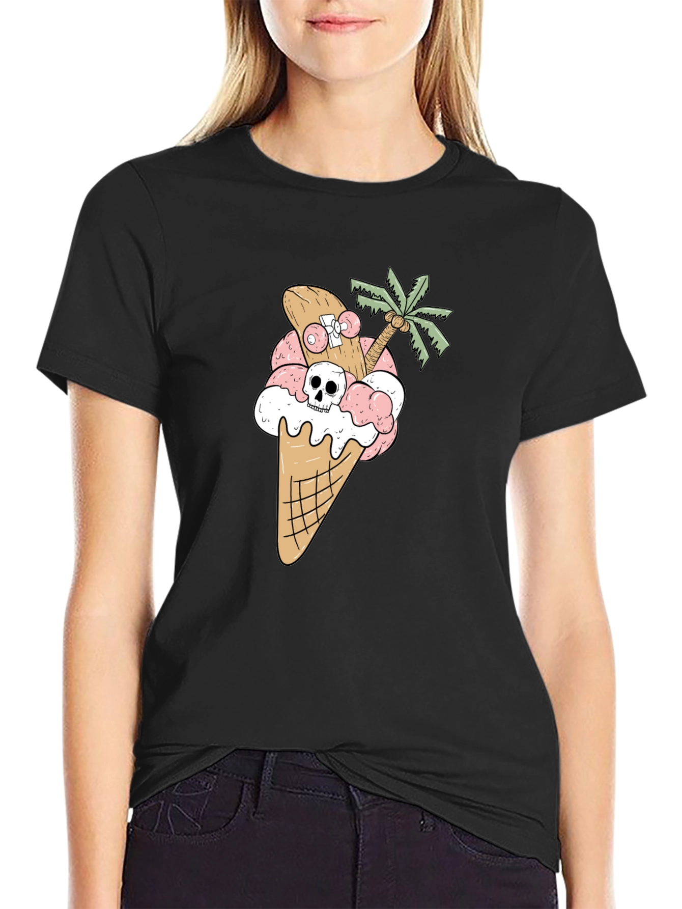 Skateboarding Skull Ice Cream Cone Tee
