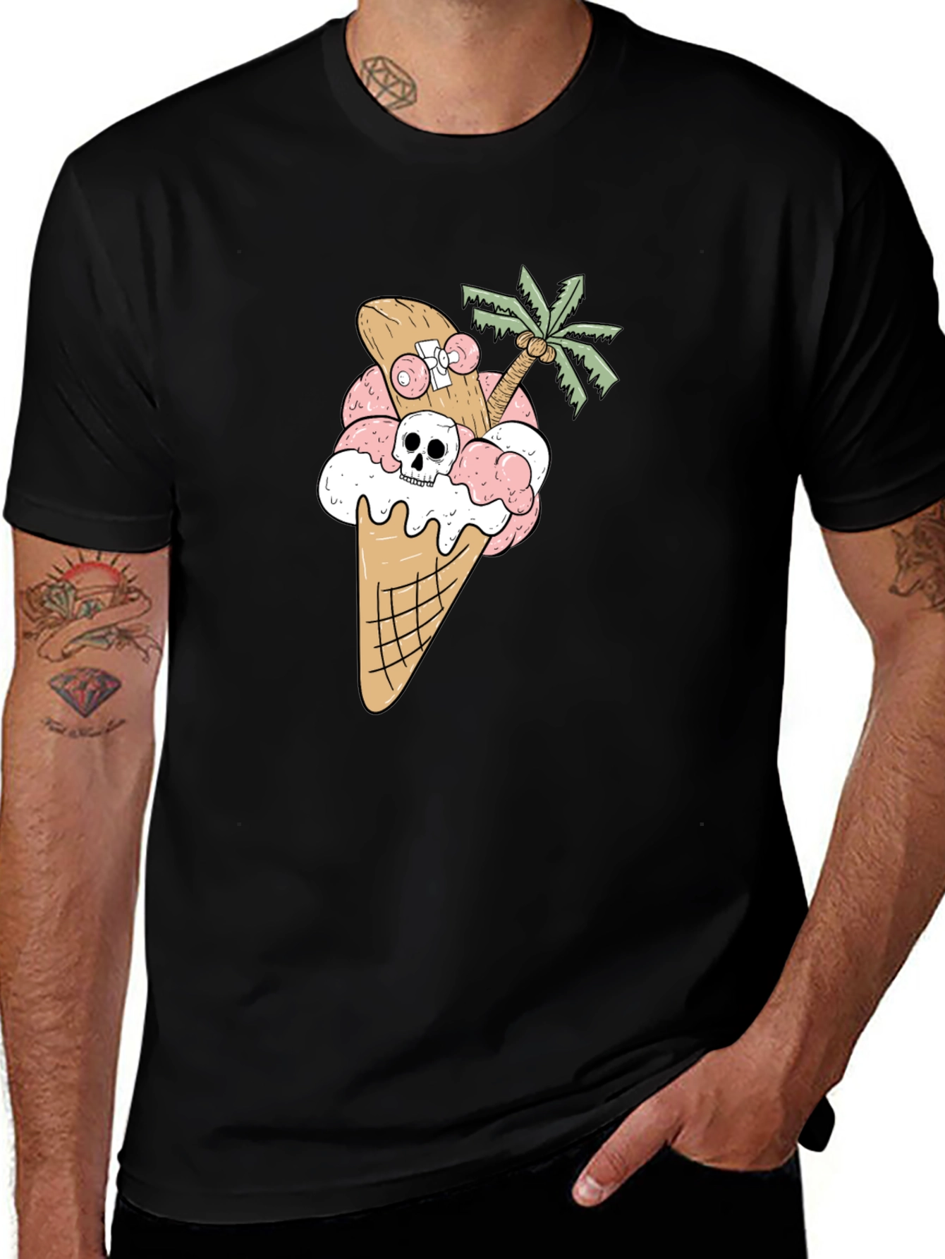 Skateboarding Skull Ice Cream Cone Tee