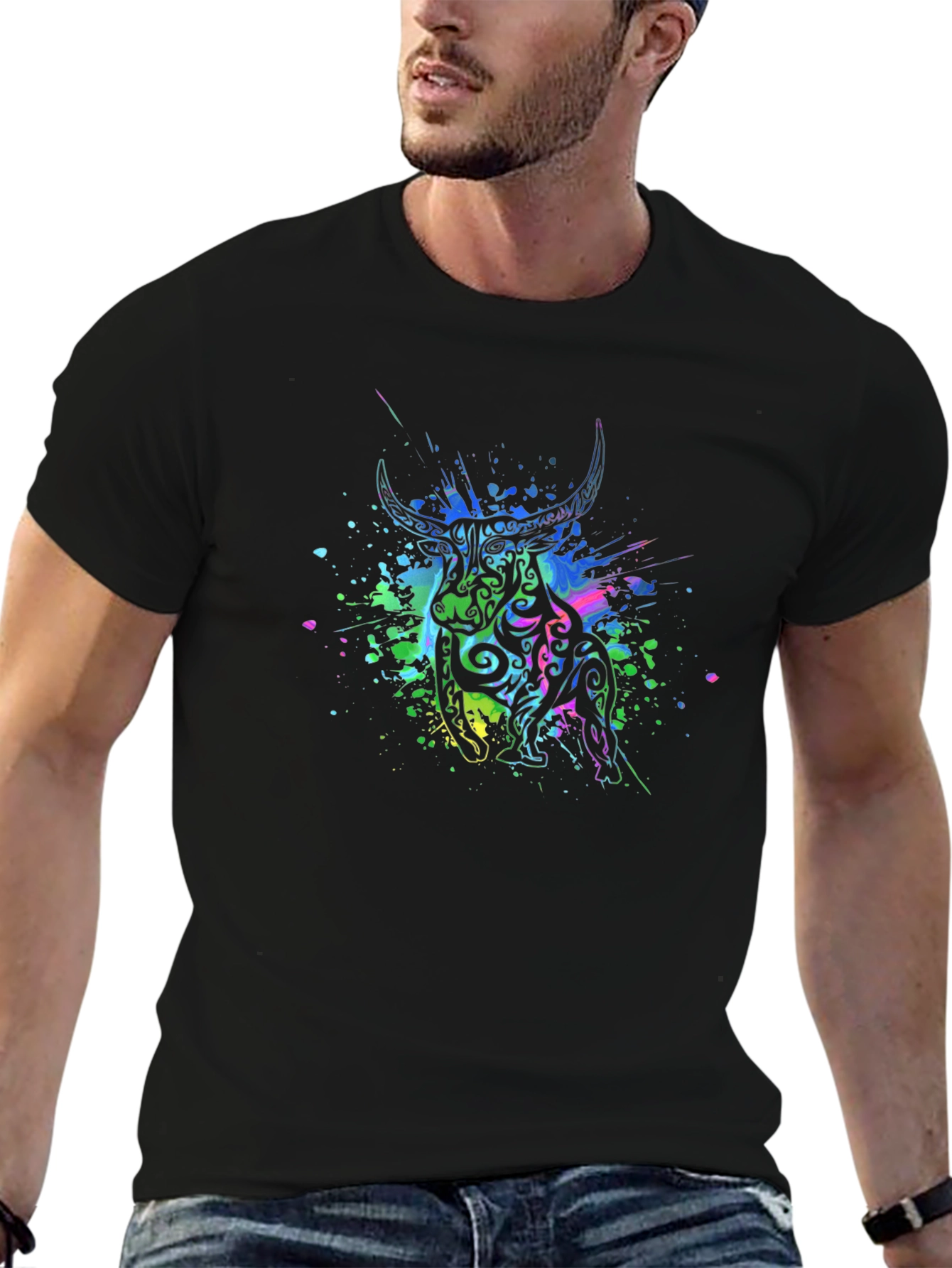 Tribal Bull Graphic Black T-Shirt