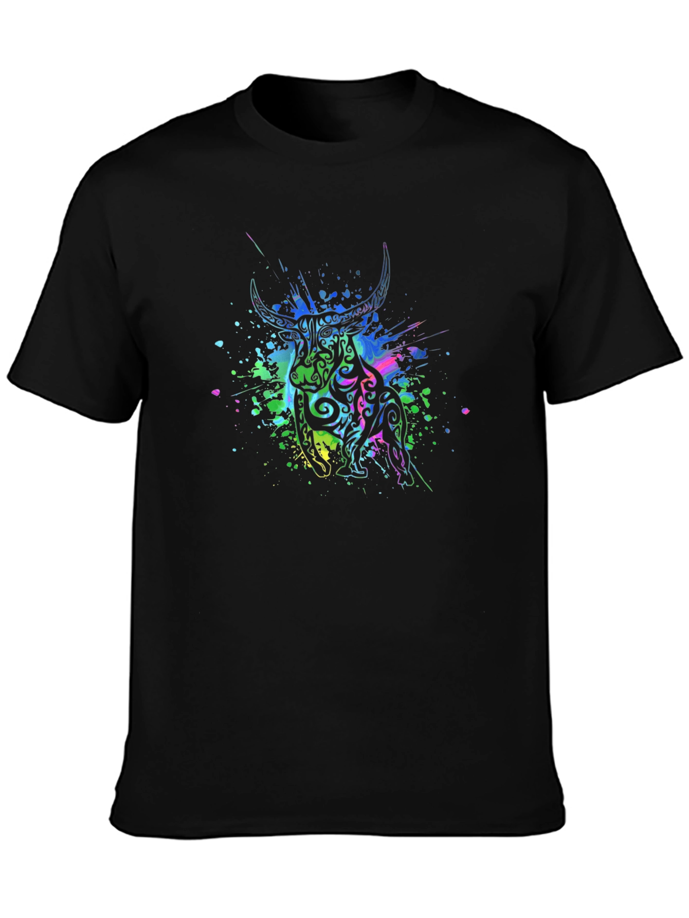 Tribal Bull Graphic Black T-Shirt