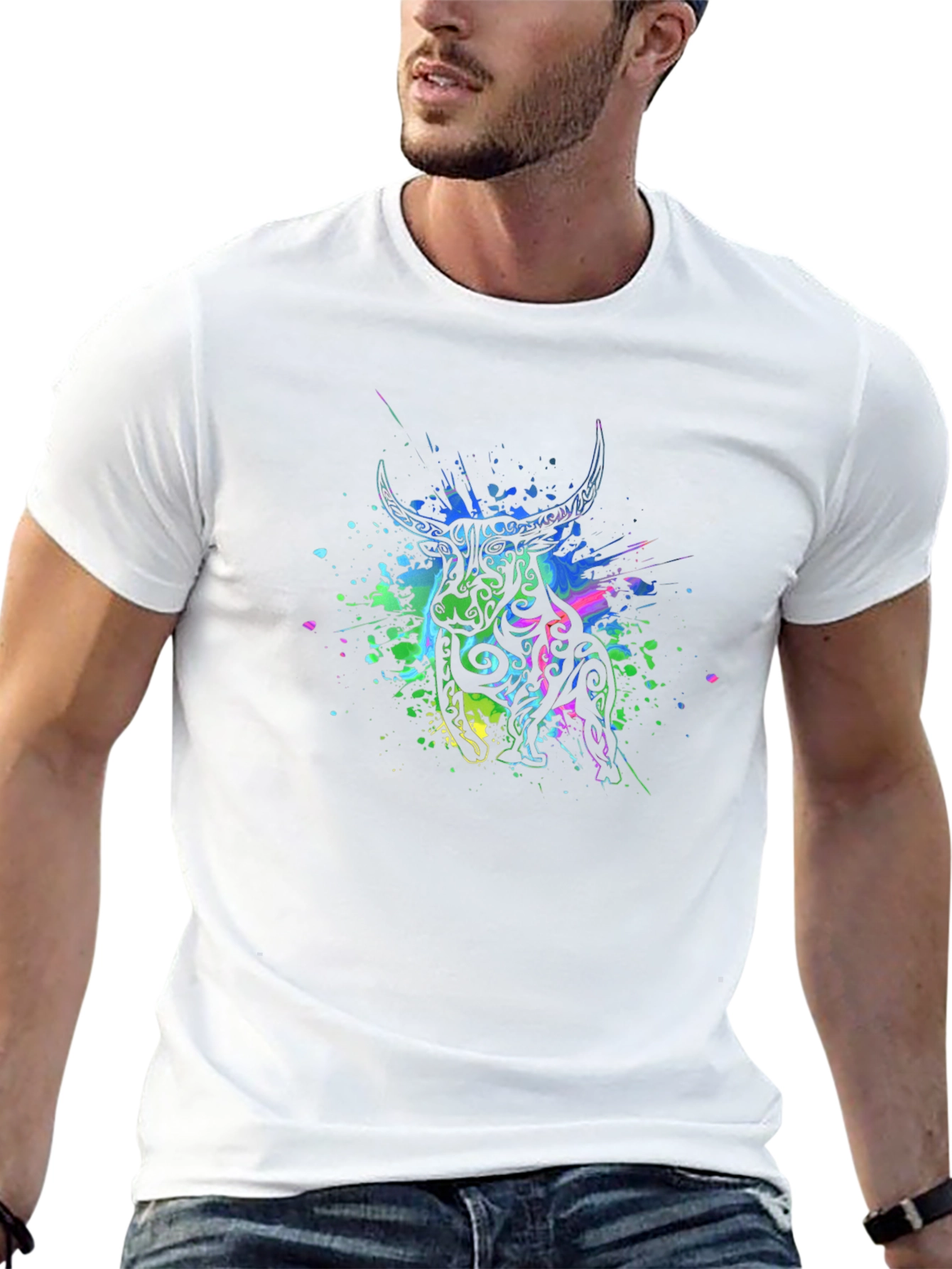 Tribal Bull Graphic Black T-Shirt