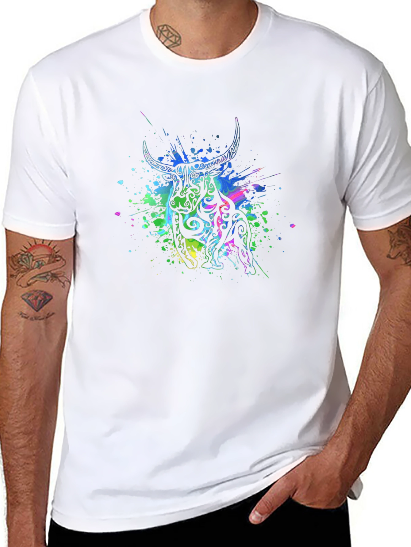 Tribal Bull Graphic Black T-Shirt