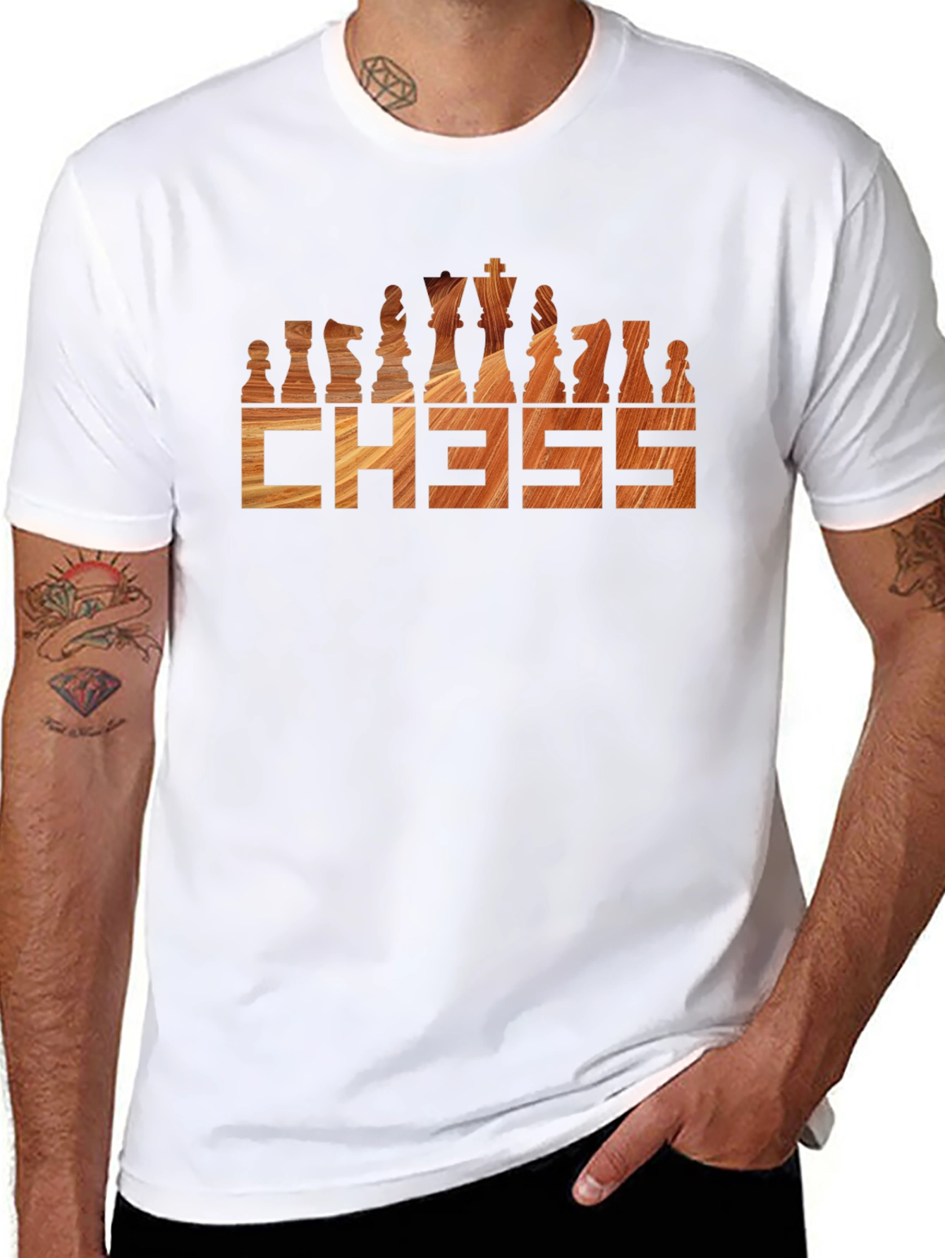 Chess T-Shirt - Wood Grain Design