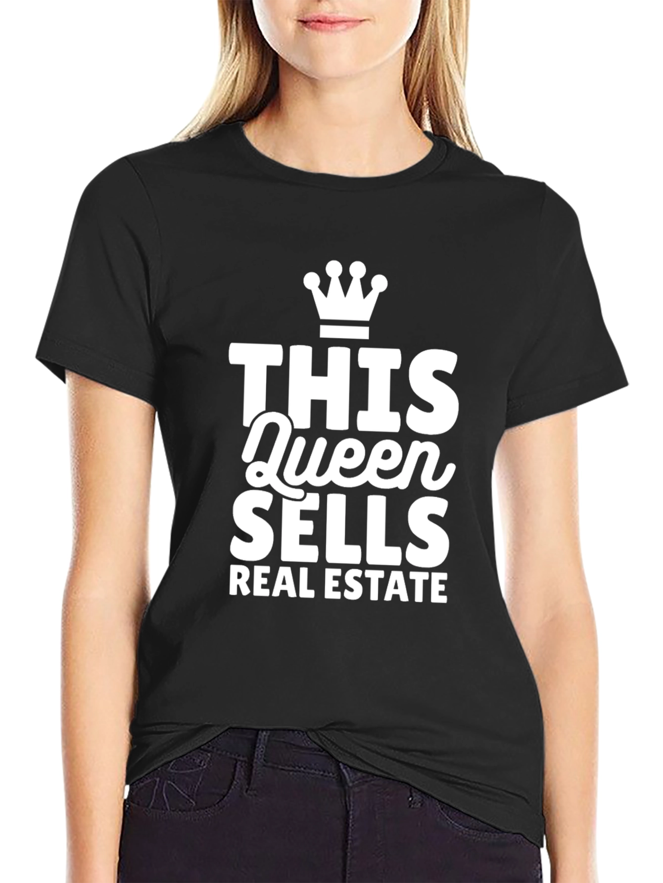 Queen Sells Real Estate Black T-Shirt