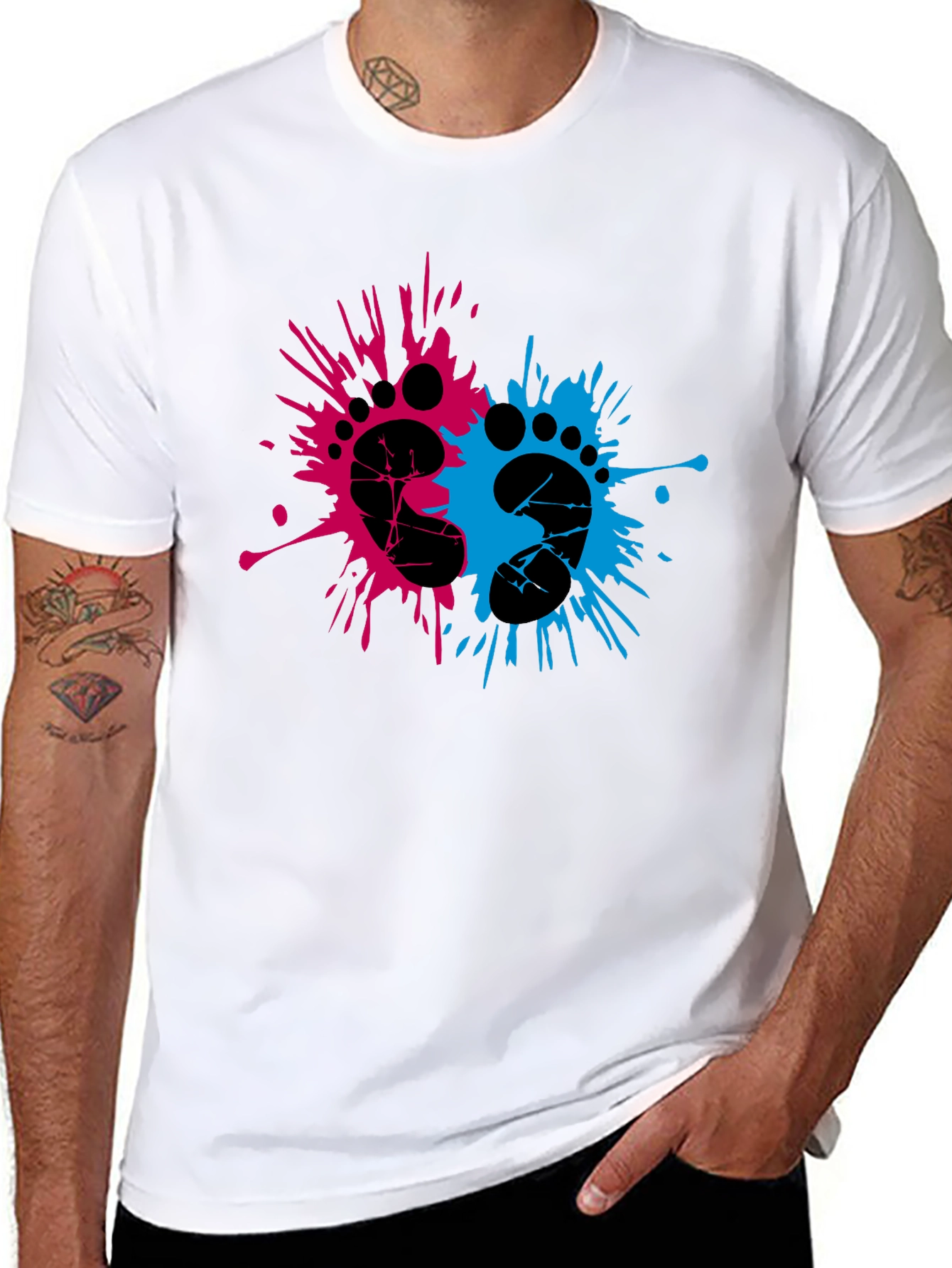 Gender Reveal Footprint Splatter T-Shirt