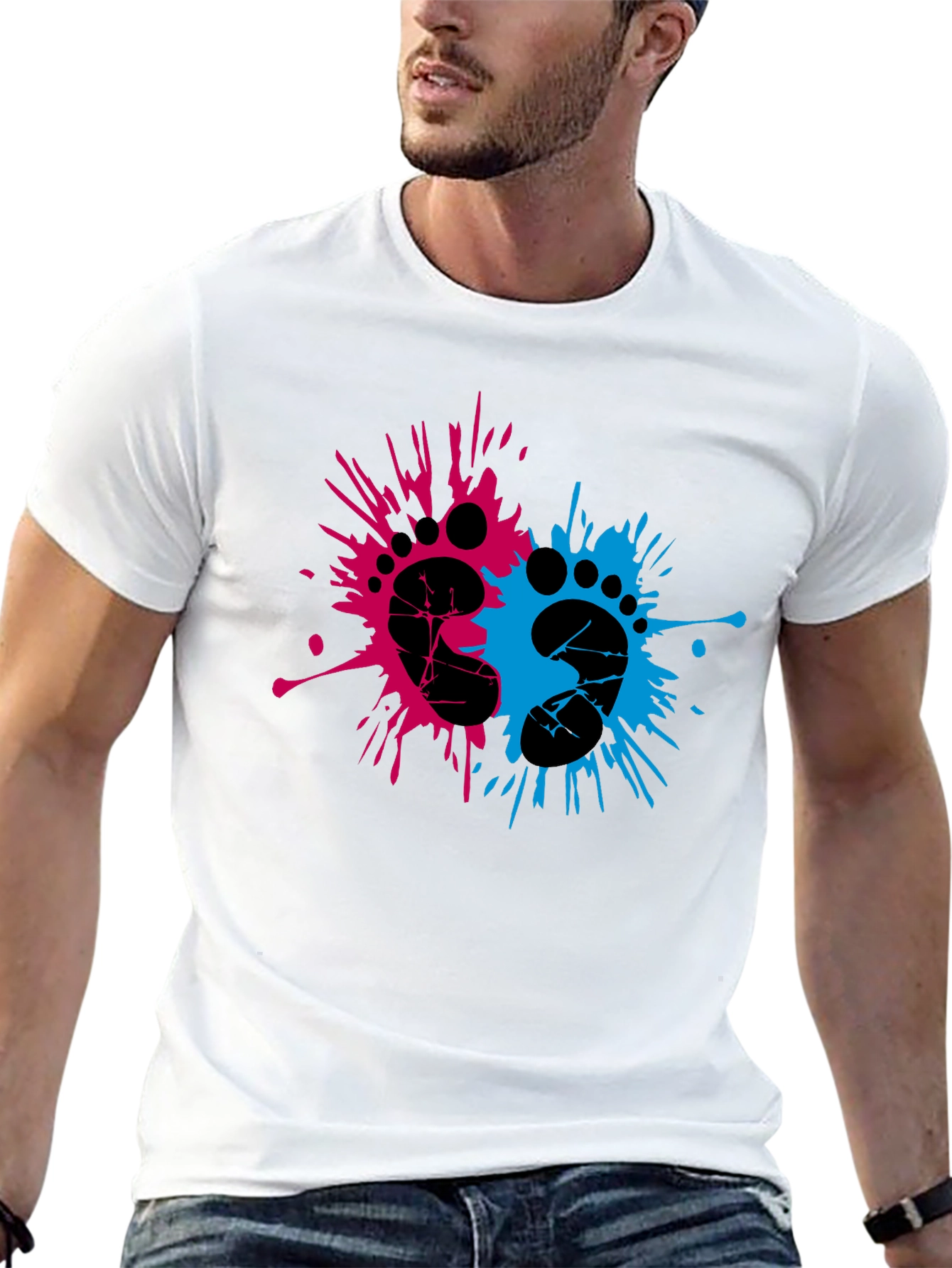 Gender Reveal Footprint Splatter T-Shirt