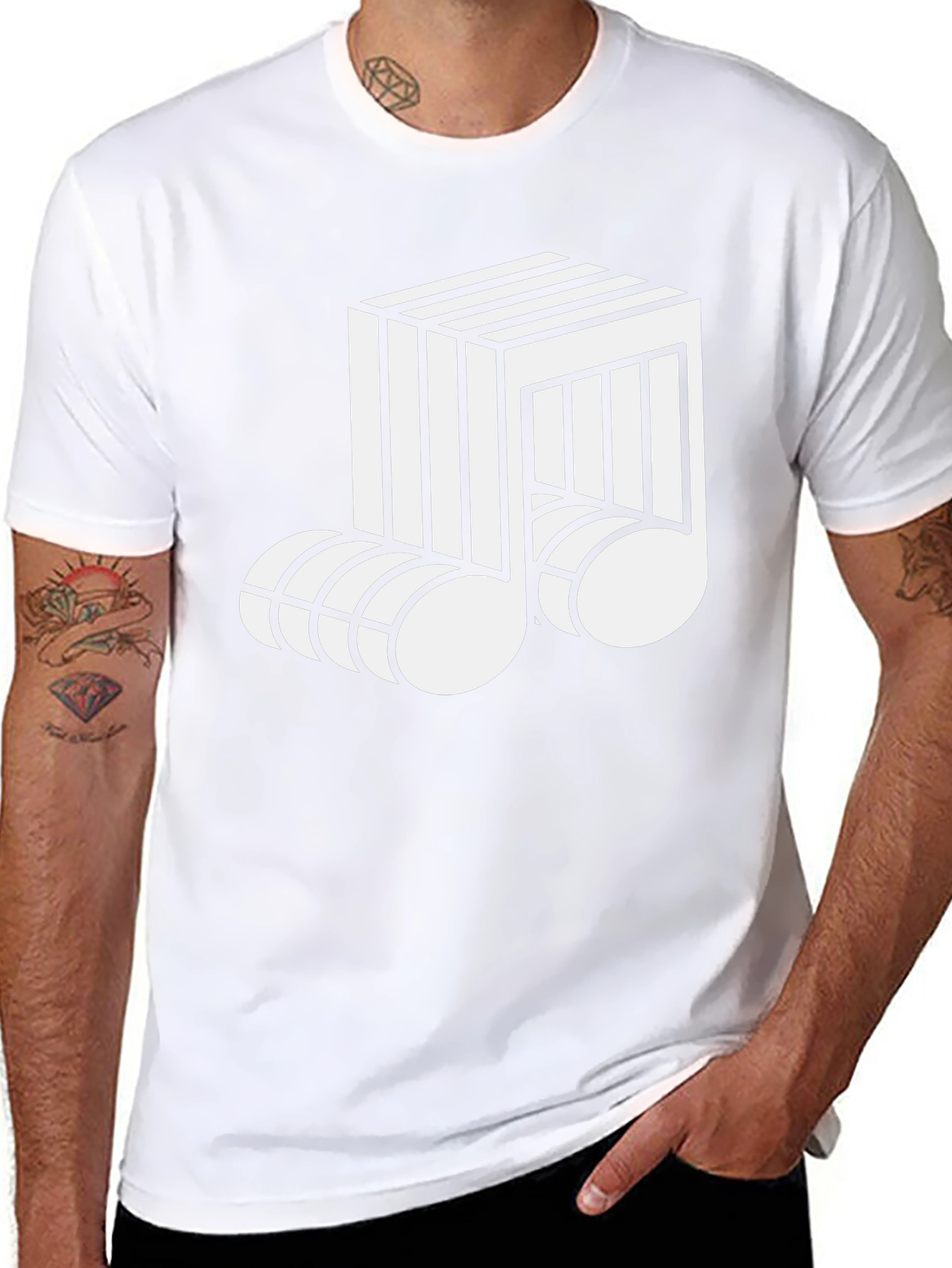 Optical Illusion Music Note Graphic Tee - Black