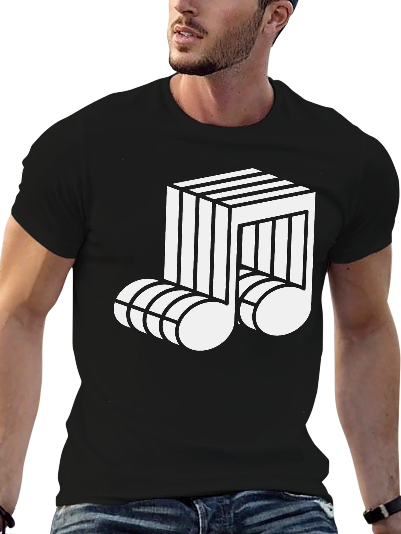 Optical Illusion Music Note Graphic Tee - Black