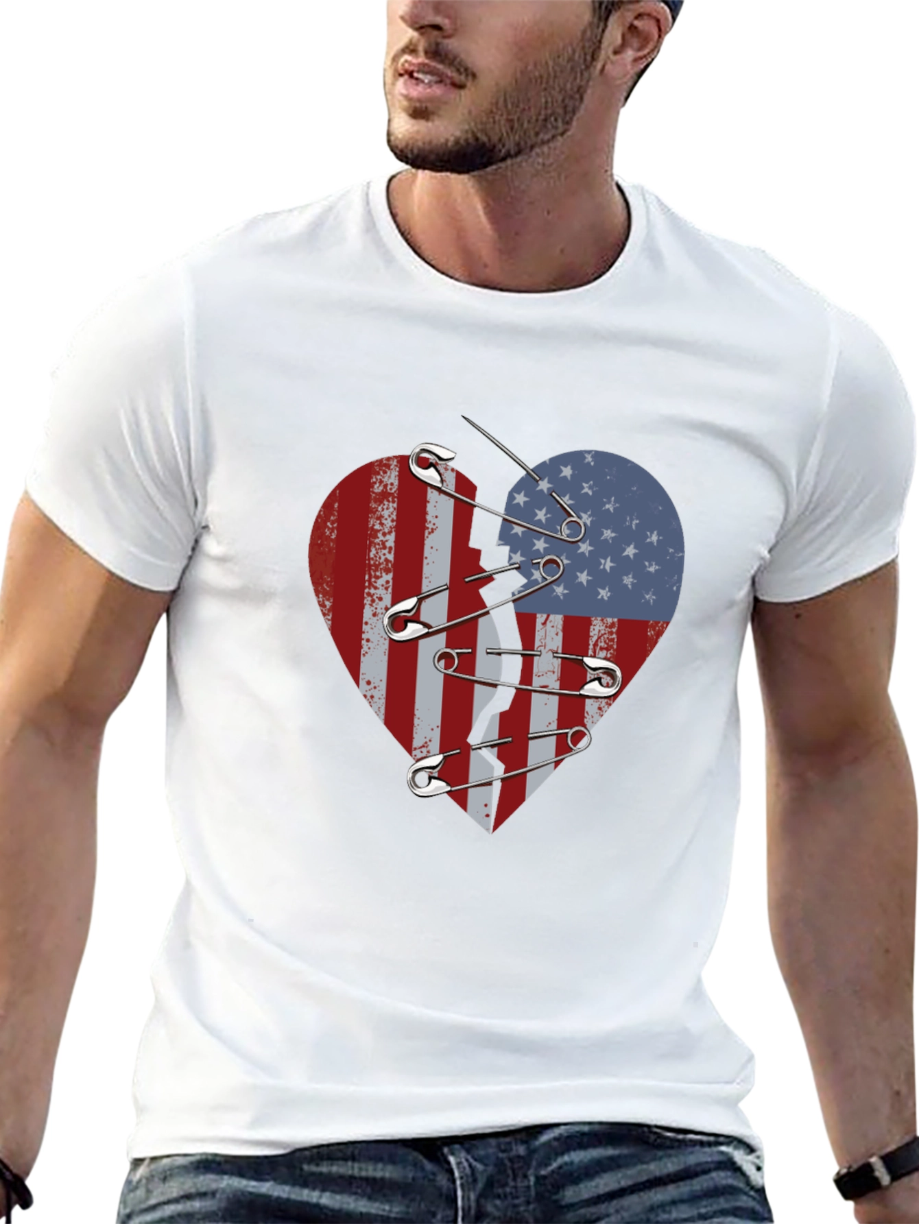 Broken Heart American Flag Safety Pin Graphic Tee