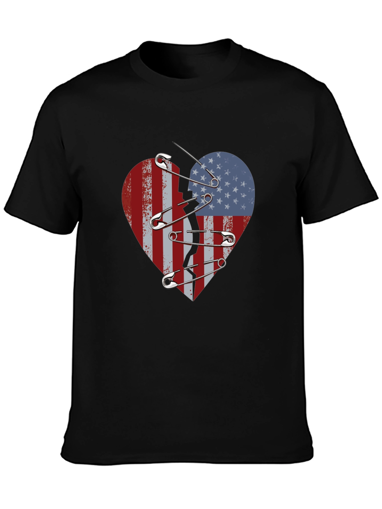 Broken Heart American Flag Safety Pin Graphic Tee