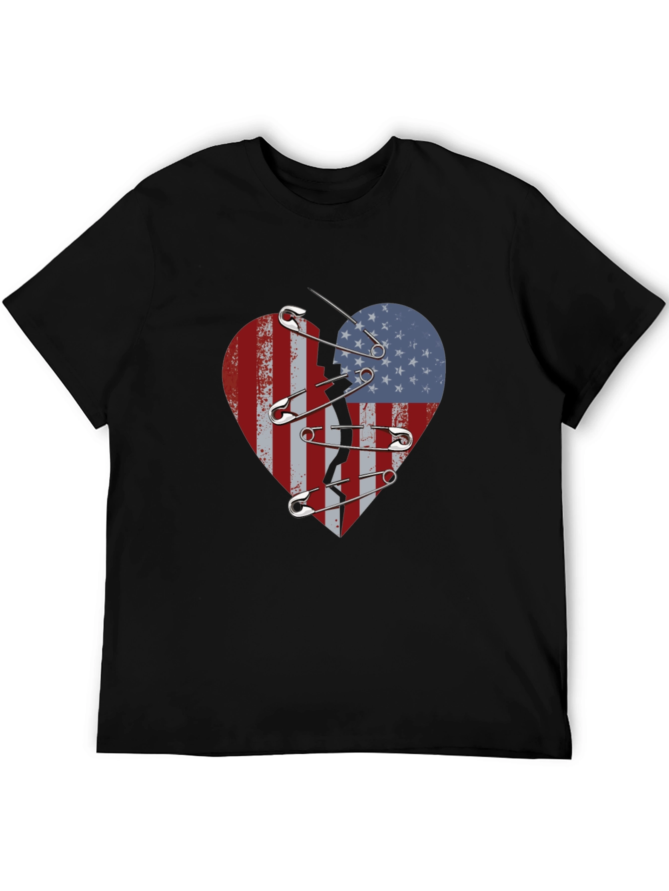 Broken Heart American Flag Safety Pin Graphic Tee