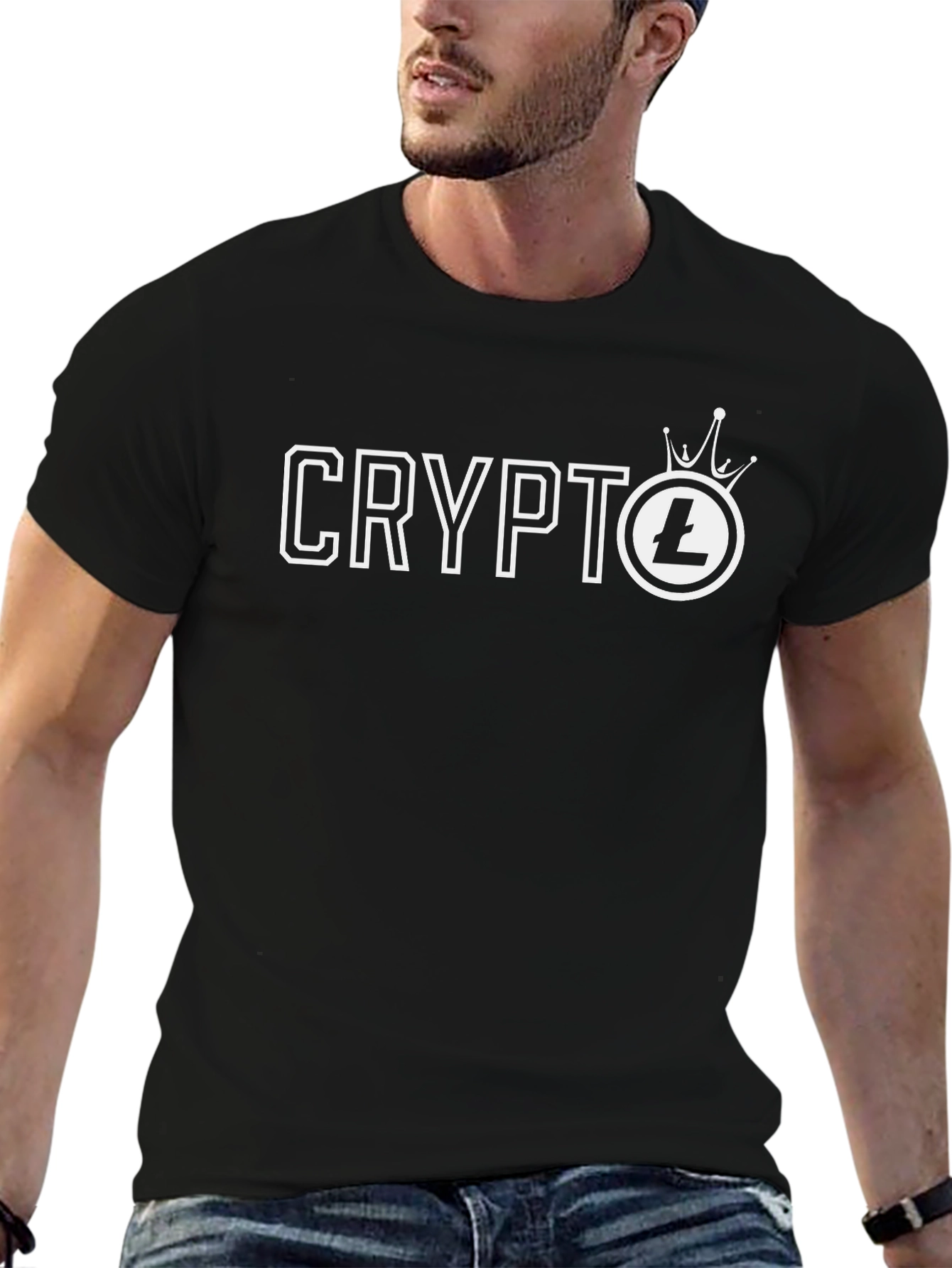 Crypto Litecoin Crown Mens Black T-Shirt
